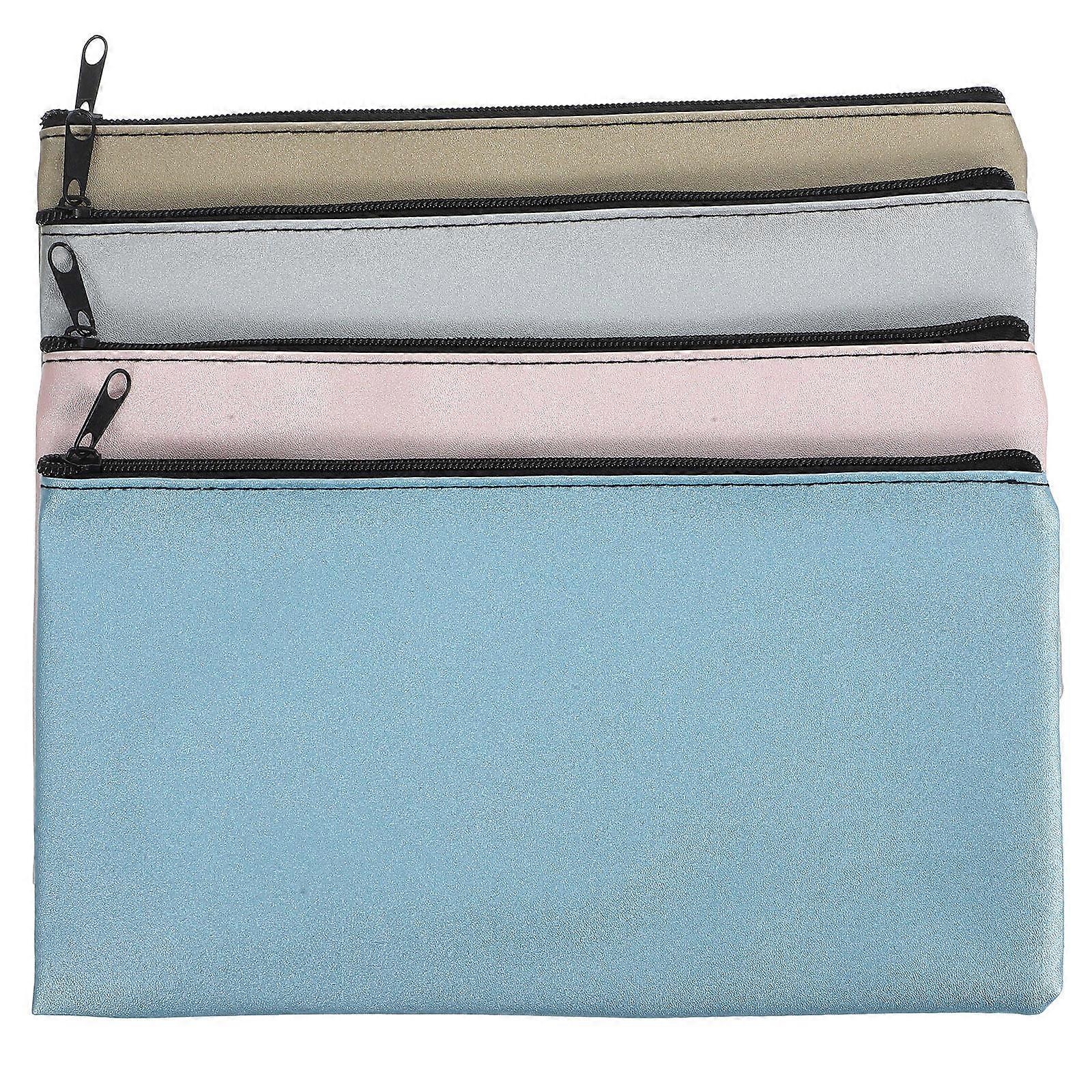 4pcs Zipper Money Pouches, PU Portable Cash Bags for Bank Deposits, Holders with Card Slot & Receipt Window for Organization