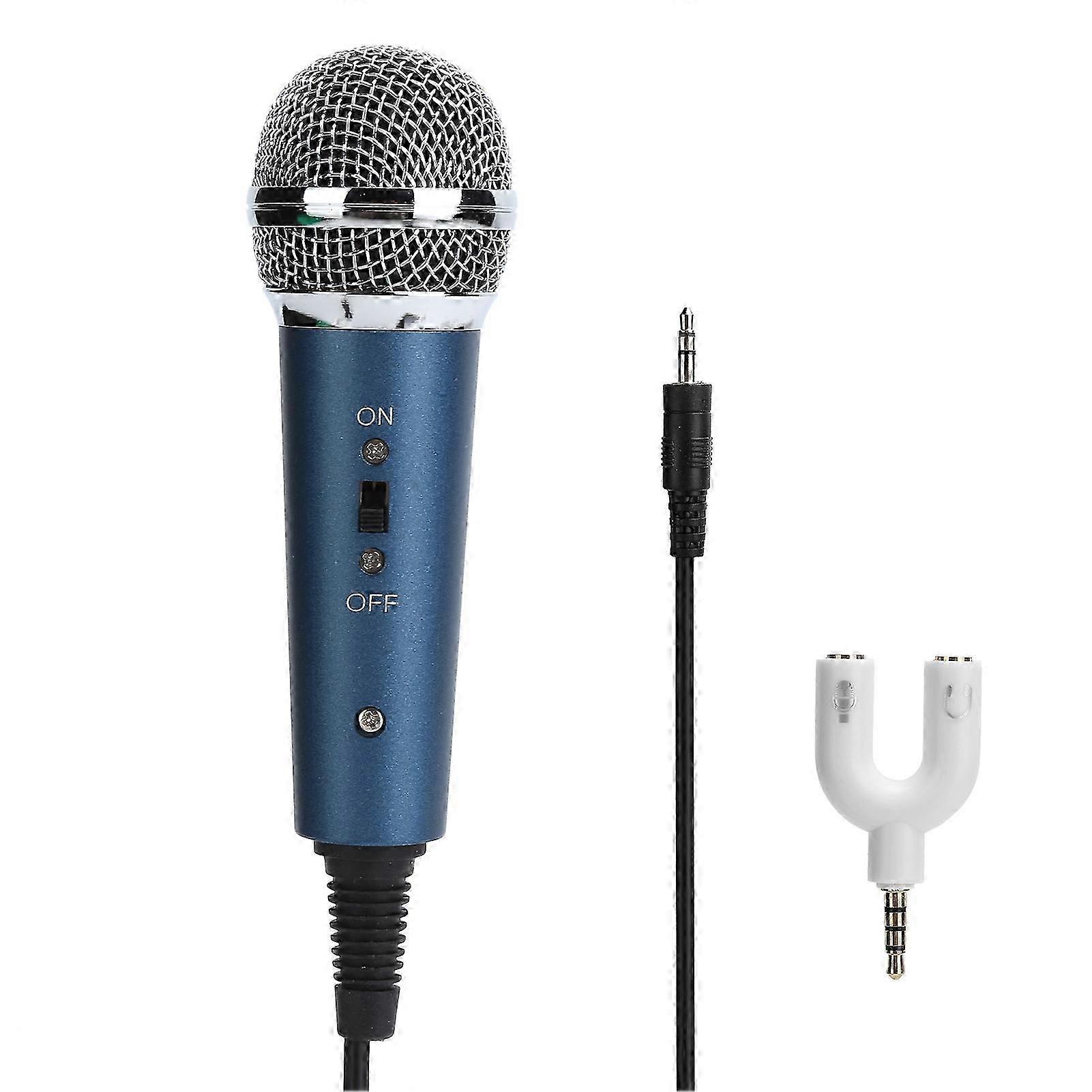 Wired Condenser Microphone 3.5mm with U-Shaped Audio Adapter for Computer Karaoke (Blue)