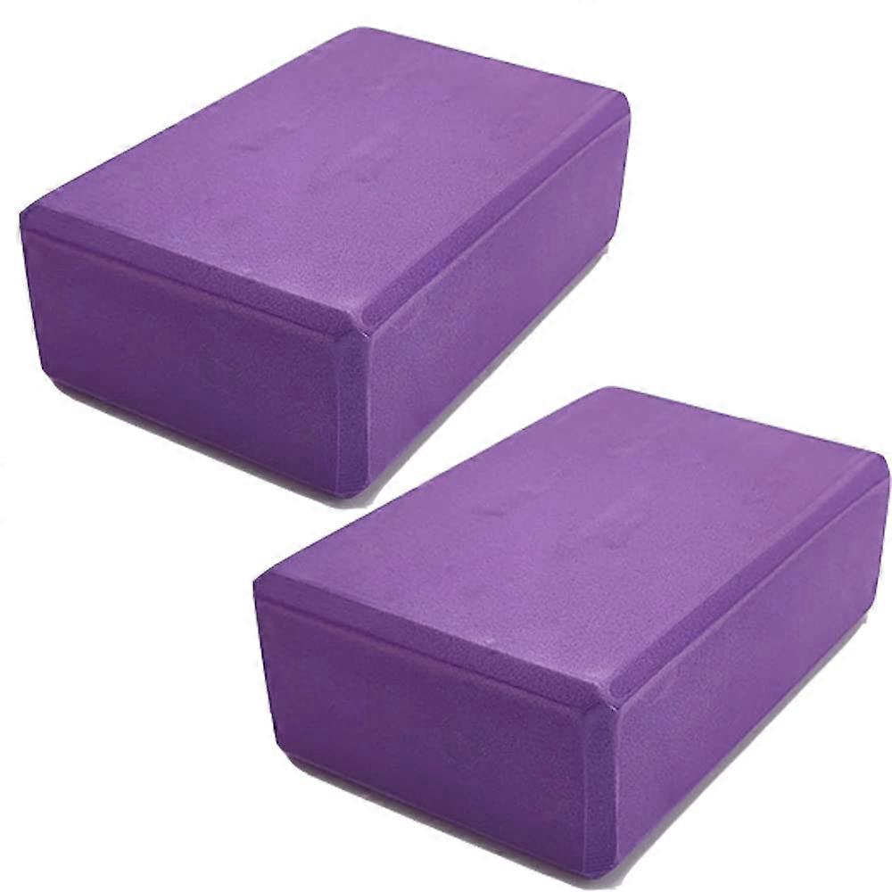 Yoga Building Blocks - Pack of 2 Purple Pilates Bricks for Reinforcement, Home Exercise Mats, Durable Foam Material