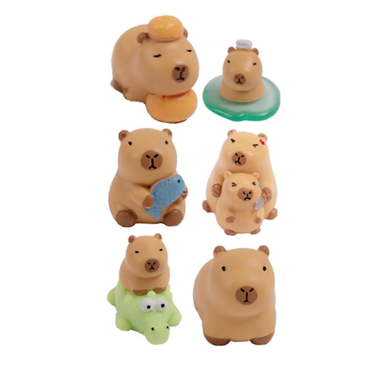 6 Pieces Capybara Figurines Set Made of Resin for Decoration, Cute Capybara Toy Figures for Desk, Bookshelf, and Capybara Party Decor, Charming