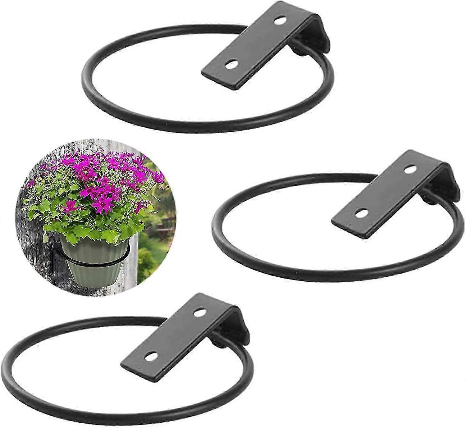 フラワーポットポットリングホルダーフラワープランターシェルフスタンド用3pcsメタルウォールフックブラック11cm