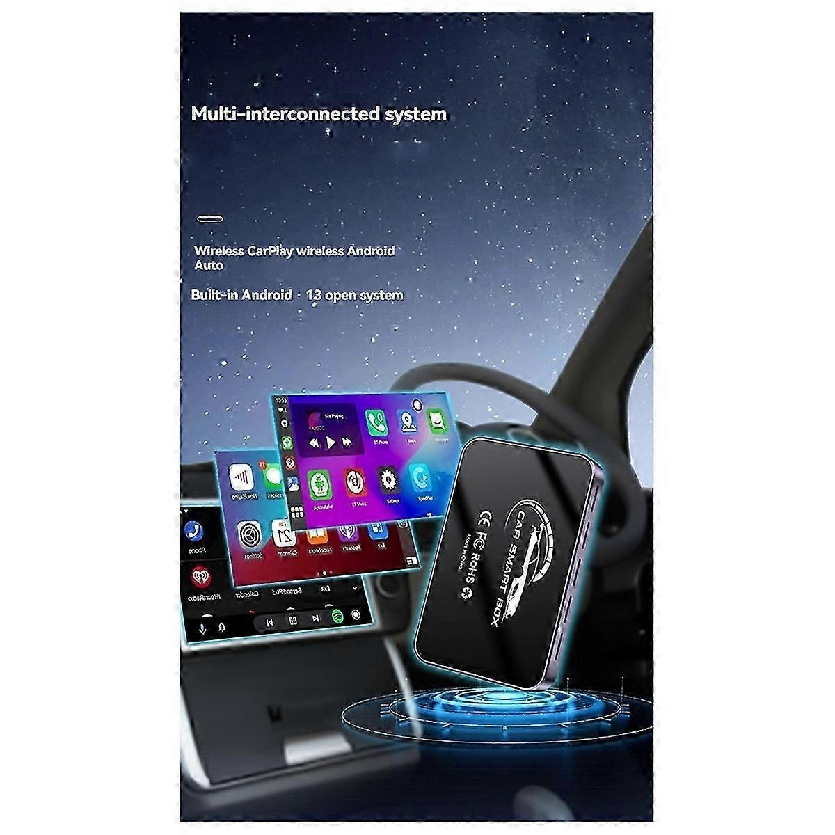 Car Smart Box AI Adapter with Wireless Carplay and Android Auto for Compatible Devices