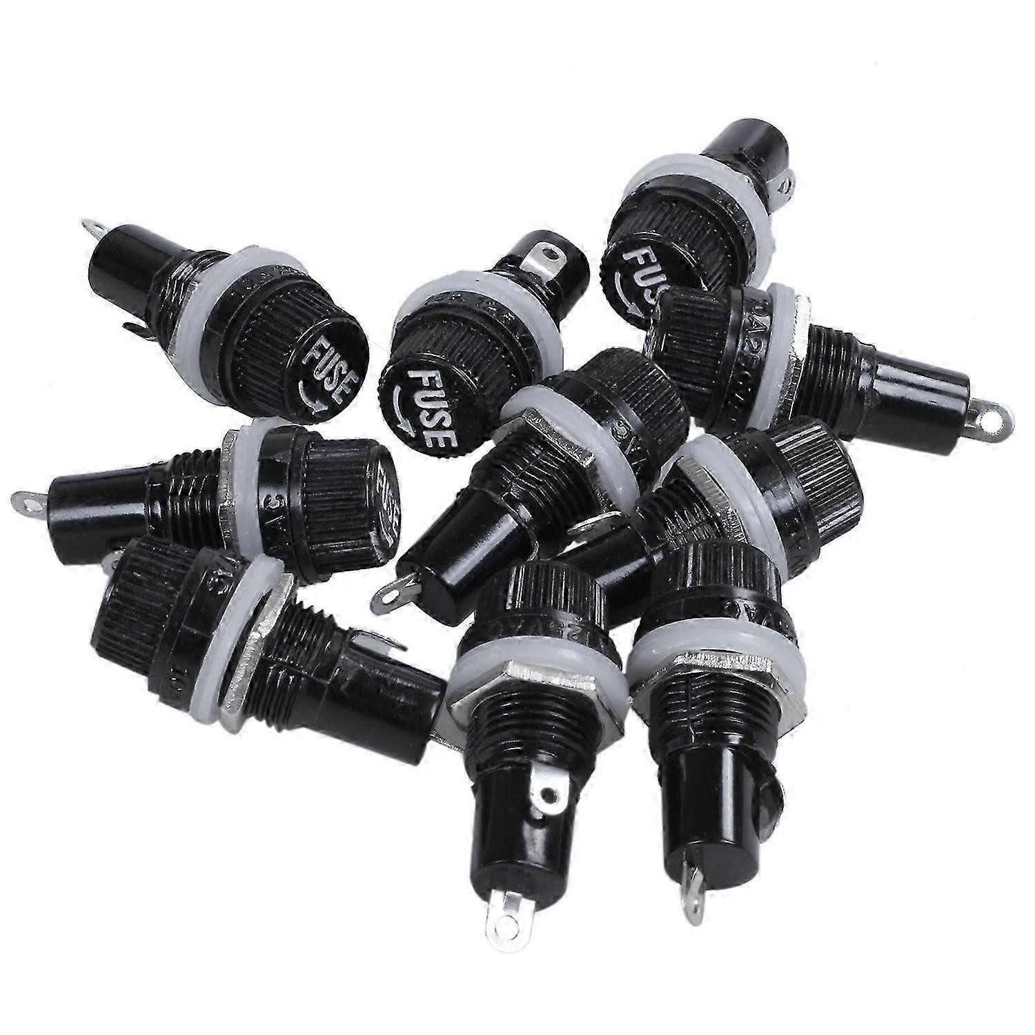 10Pcs 10A AC 250V 5mm x 20mm Panel Mounted Plastic Fuse Holder Socket