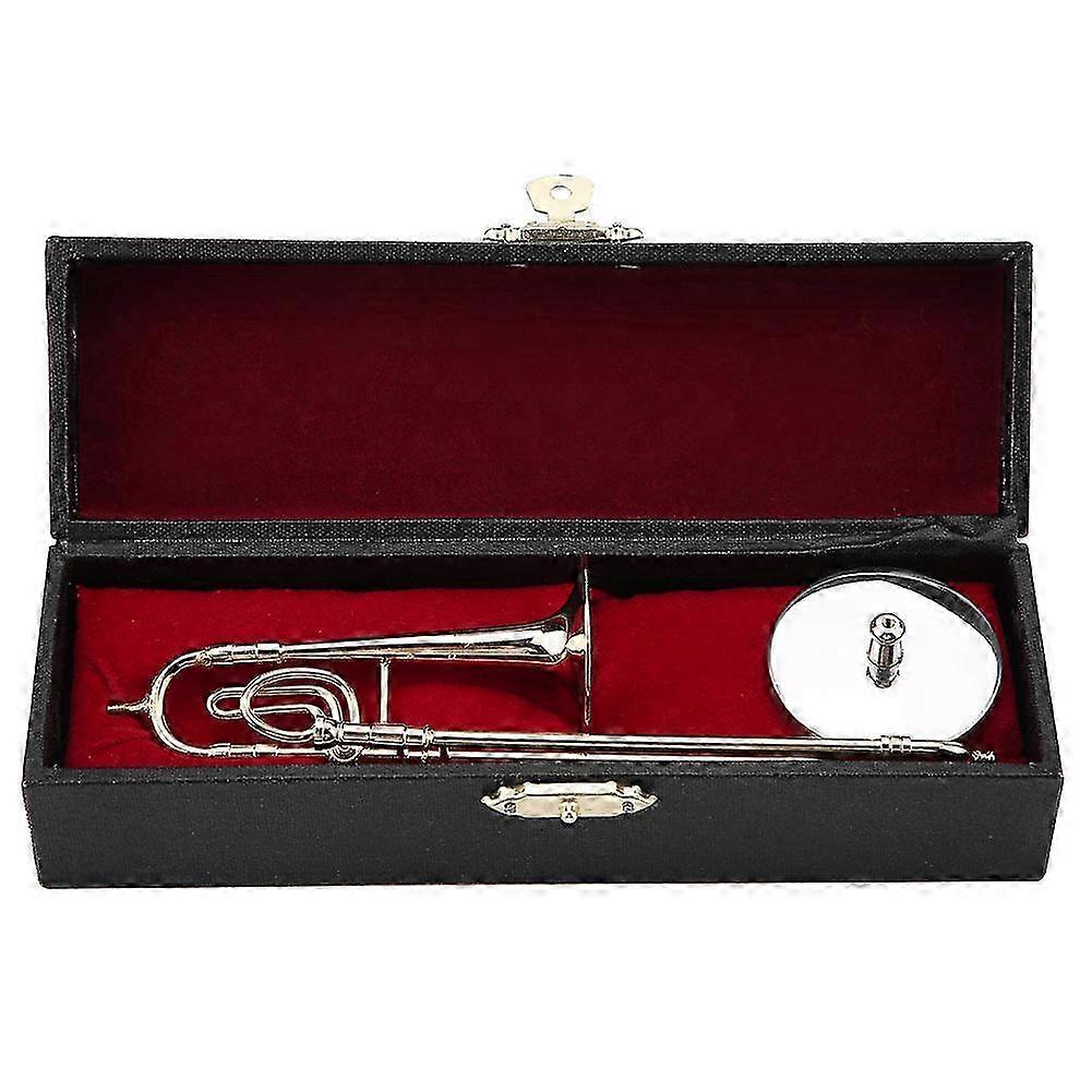 Miniature Trombone Replica with Stand and Case Decorative Gold Plated Musical Model
