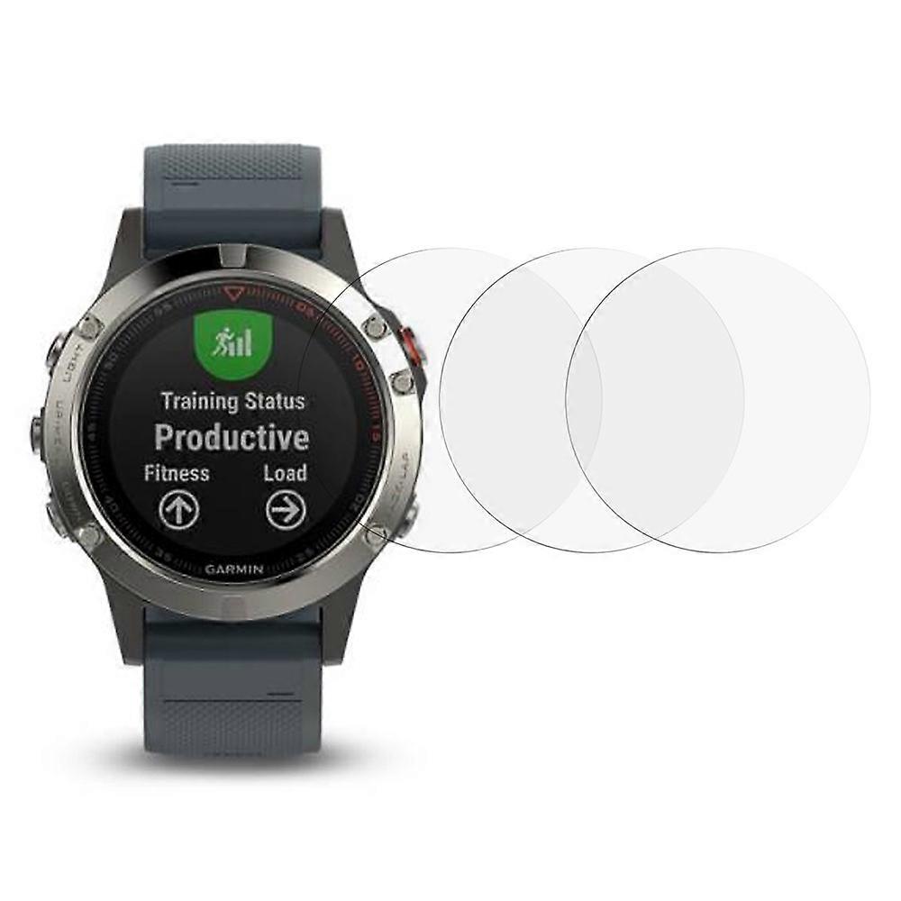 3Pcs Screen Protector Compatible For Garmin Fenix 5 / 5 Plus / 5X / 5X Plus , Arc Edge Tempered Glass Clear Smart Watch Film
