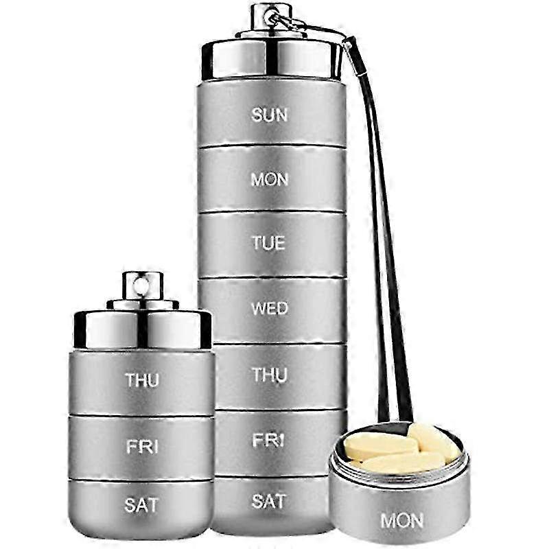 Weekly Metal Pill Organizer with 7 Compartments, Stackable & Waterproof Travel Pill Case for Daily Medication Storage