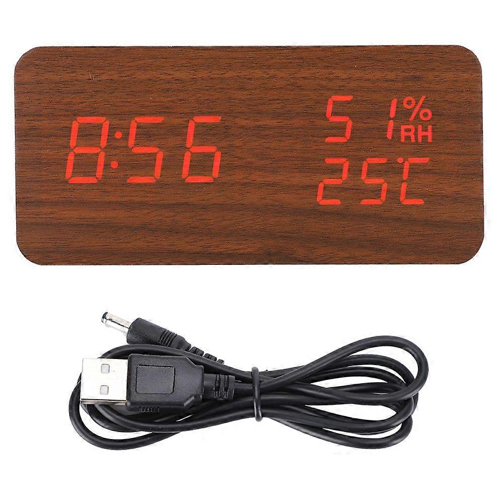 2025 Latest Model  Wooden Alarm Clock LED Voice Control Desk Rectangular Brown