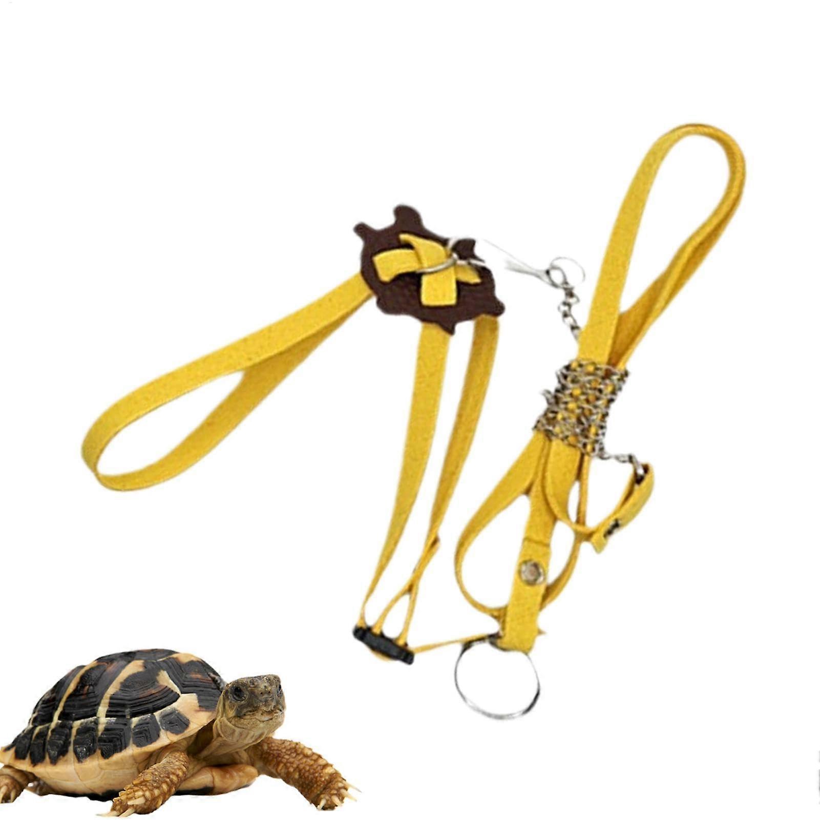 Turtle Walk Leashes Outdoor Harness  Leather Control Rope  Hull Leash Chest Collar Soft Strap for Turtle and Gecko Yellow Trumpet with Bell