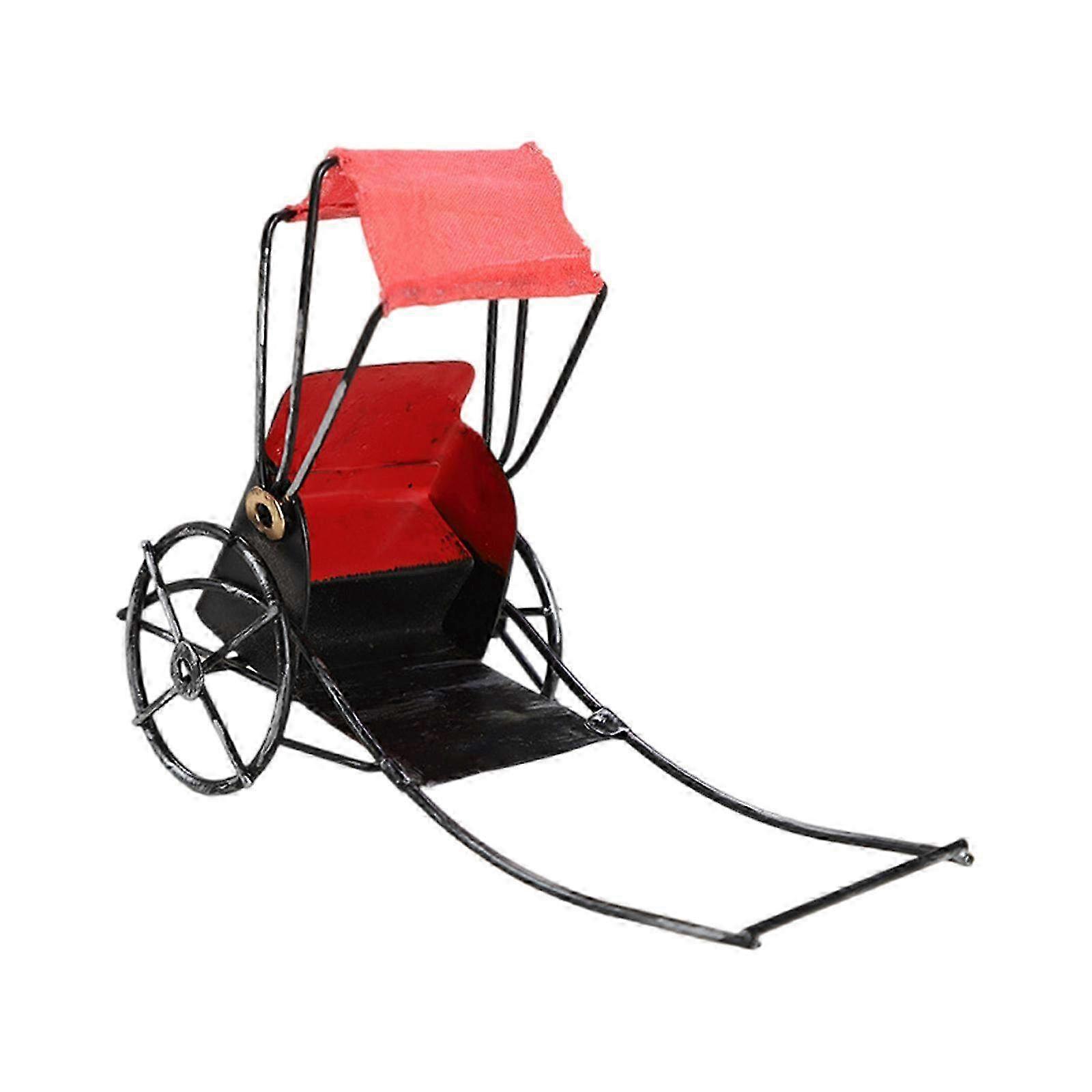 Retro Rickshaw Figurine Decorative Tabletop Ornament for Office Bar Home Decor Old Style Rickshaw Model Sculpture in Red