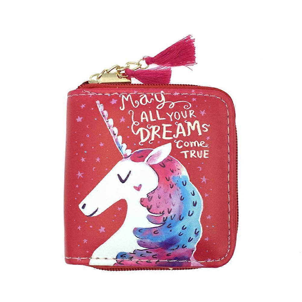 PU Zipper Wallet with Cartoon Unicorn Pattern, Lightweight Short Purse for Teens, Closure, Portable Student Wallet for Daily Essentials