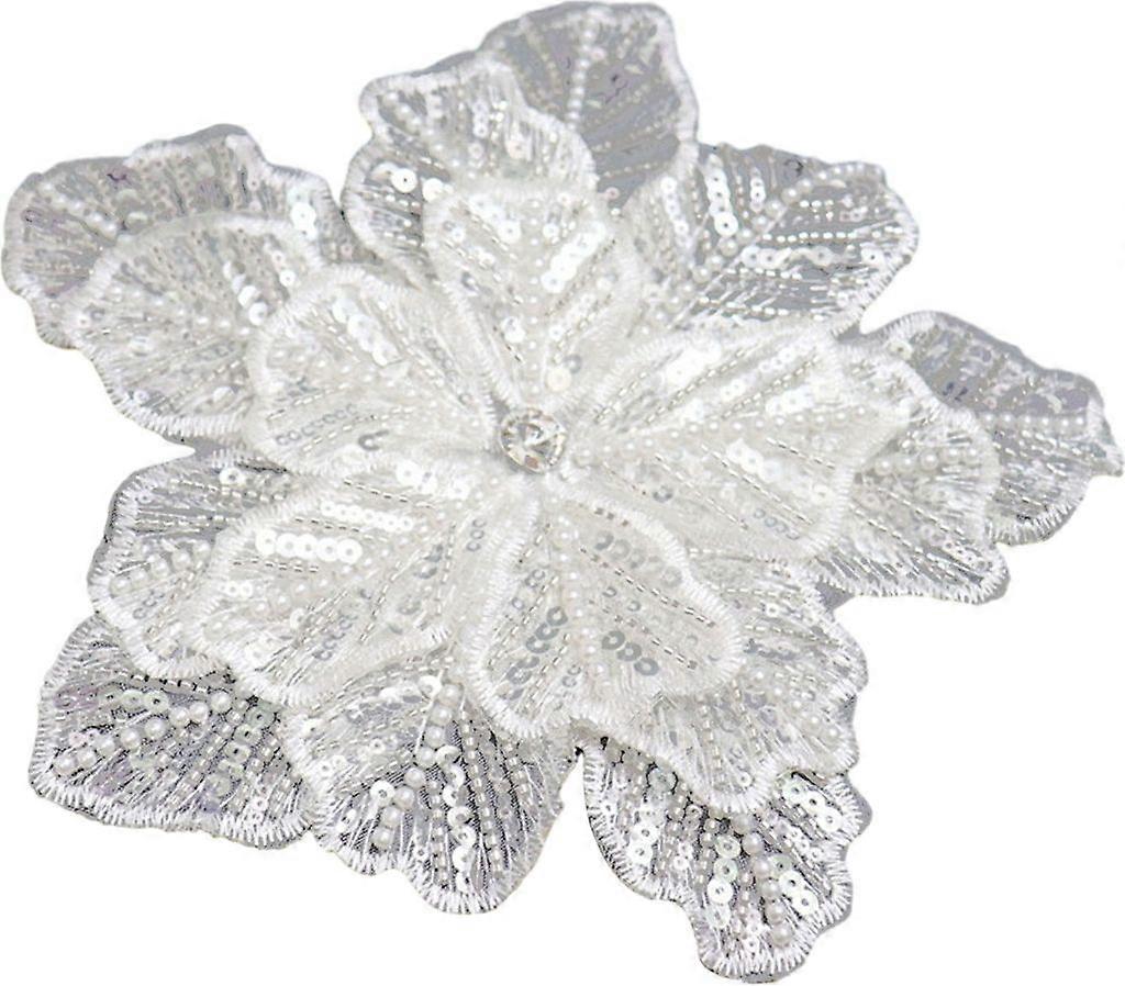 DIY sequin pearl flower applique patch, large, for bridesmaid dresses