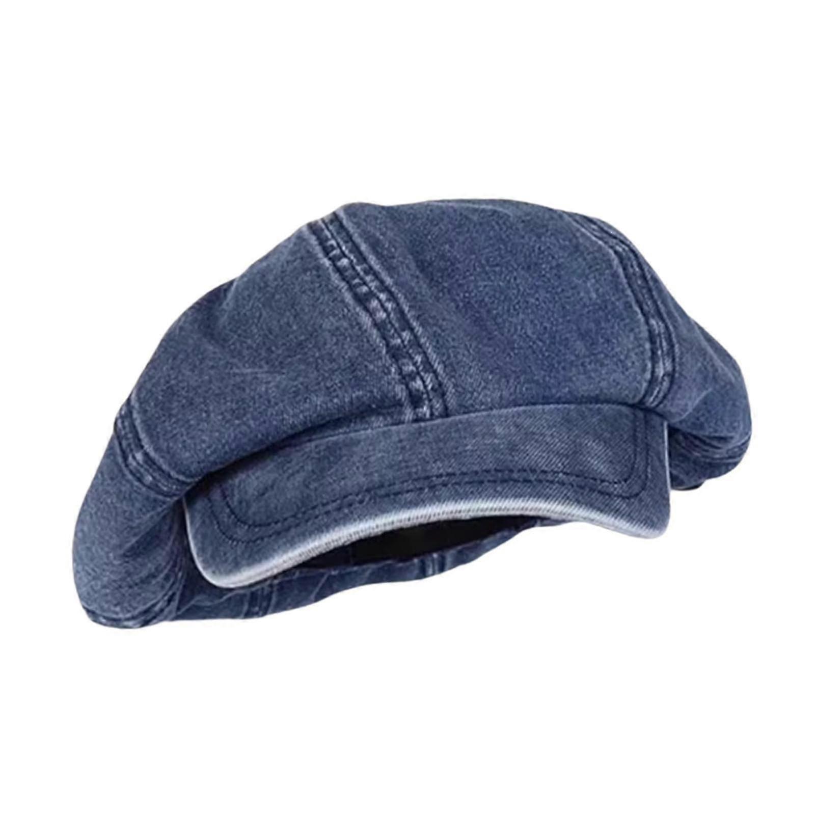 Denim Beret Hat With Visor And 8 Panel Design