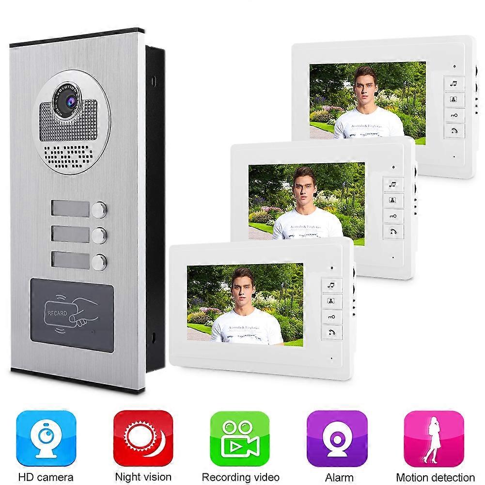 7 Inch HD IR Video Intercom Doorbell One Camera with Three Monitor