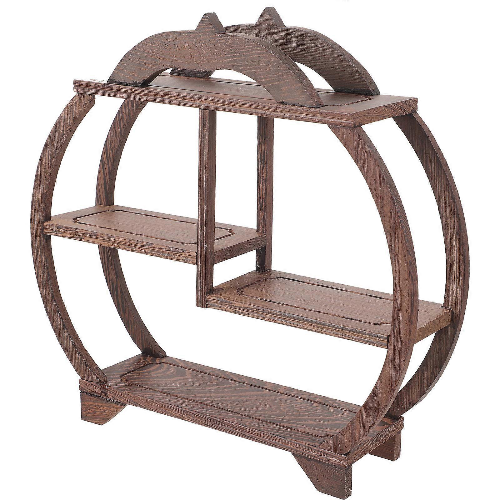 Antique Wooden Display Shelf Vintage Curio Rack for Tea Pot and Ornaments Elegant Design for Living Room Office Study Tea House