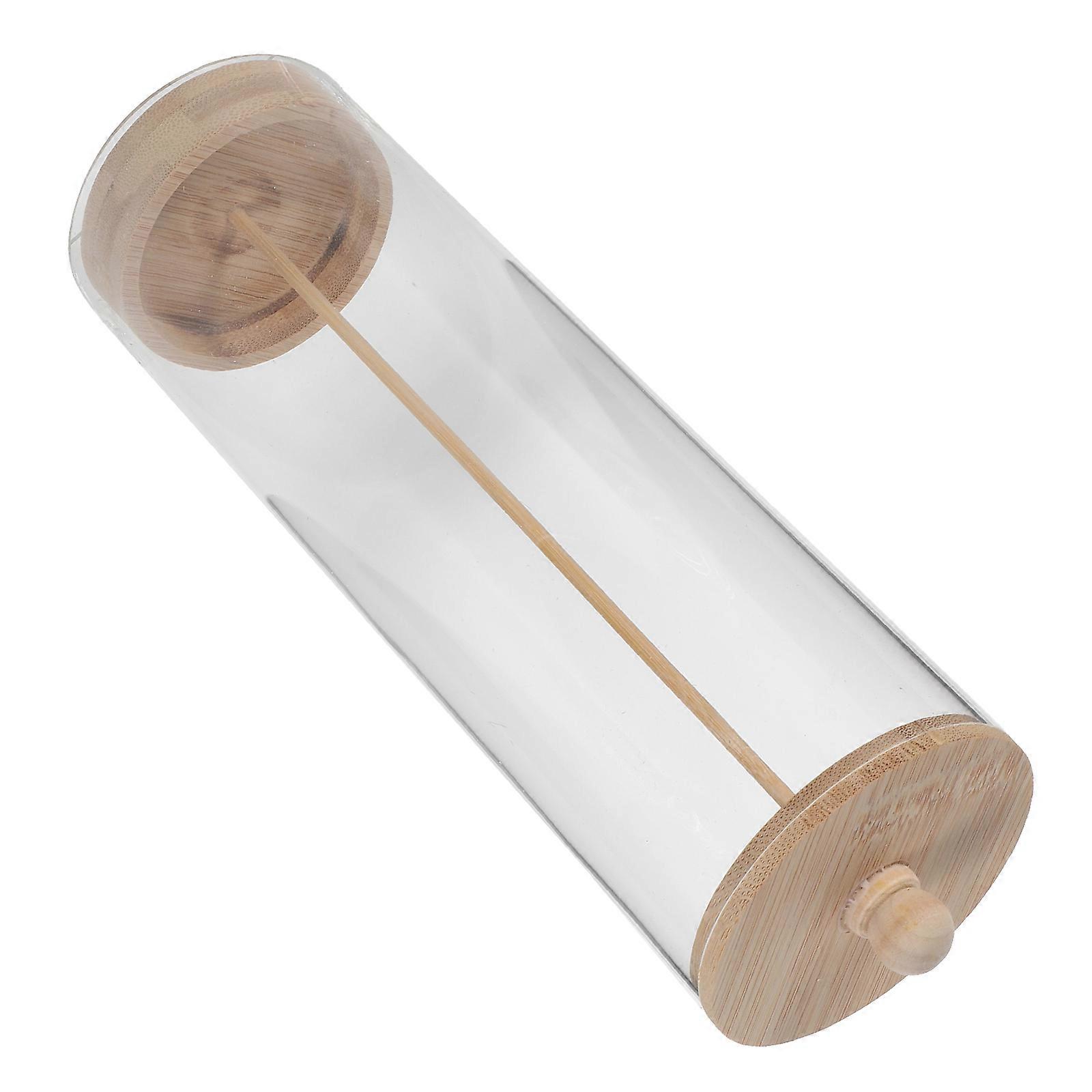 Wooden Straw Holder with Light Brown Lid for Kitchen Storage Use Elegant Design and Space Efficiency 7.5 x 4.2 Inches