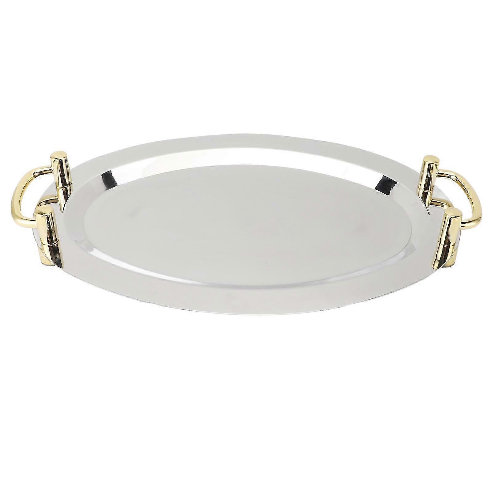 Multifunctional Stainless Steel Serving Platter with Handle - Portable Round Tray for Dinner, Buffet, Hotel & Restaurant Use with Gold Accen