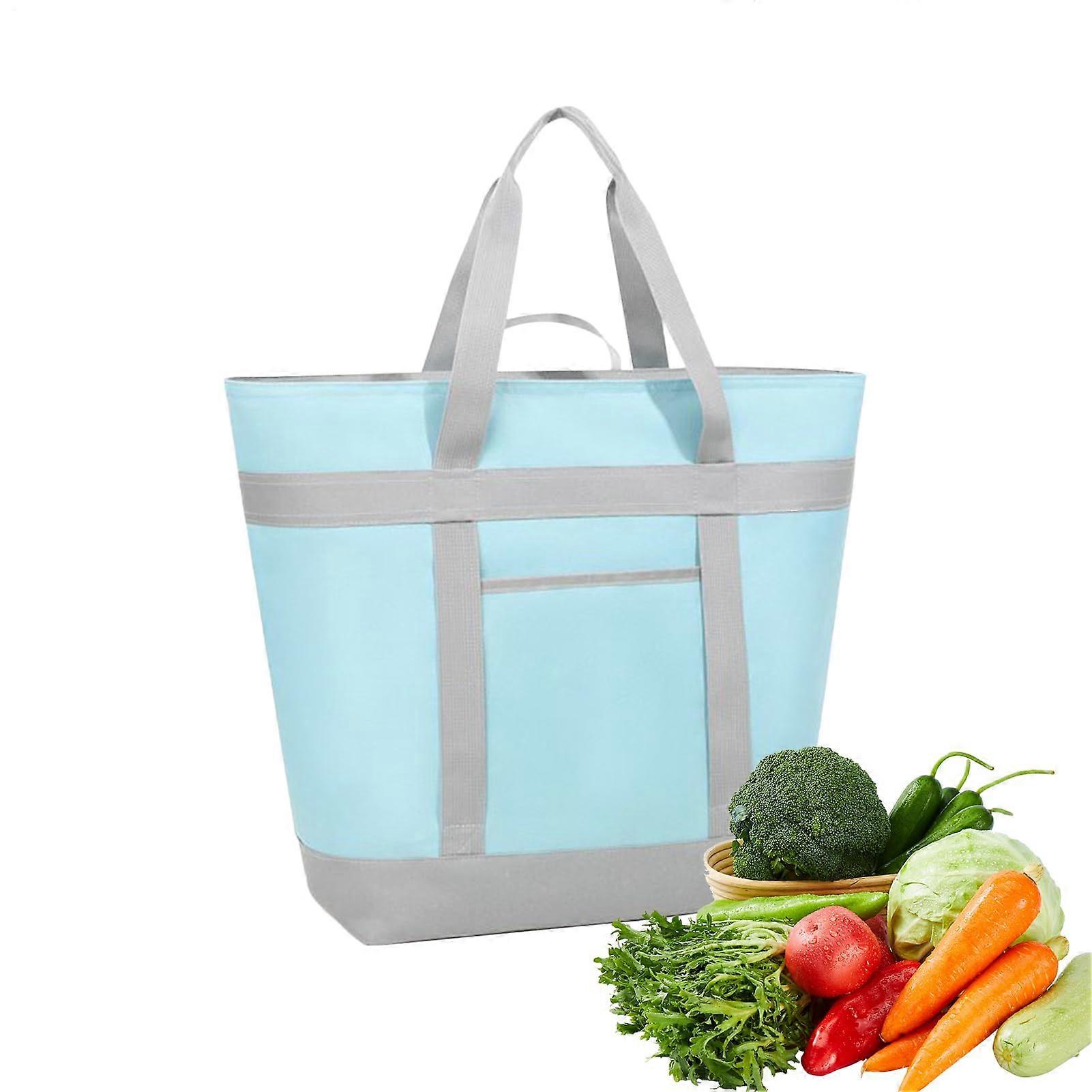 Cooler Bag Large Insulated Picnic Cooler Bag Reusable Food Storage Ice Box, Waterproof, Foldable, Light Blue