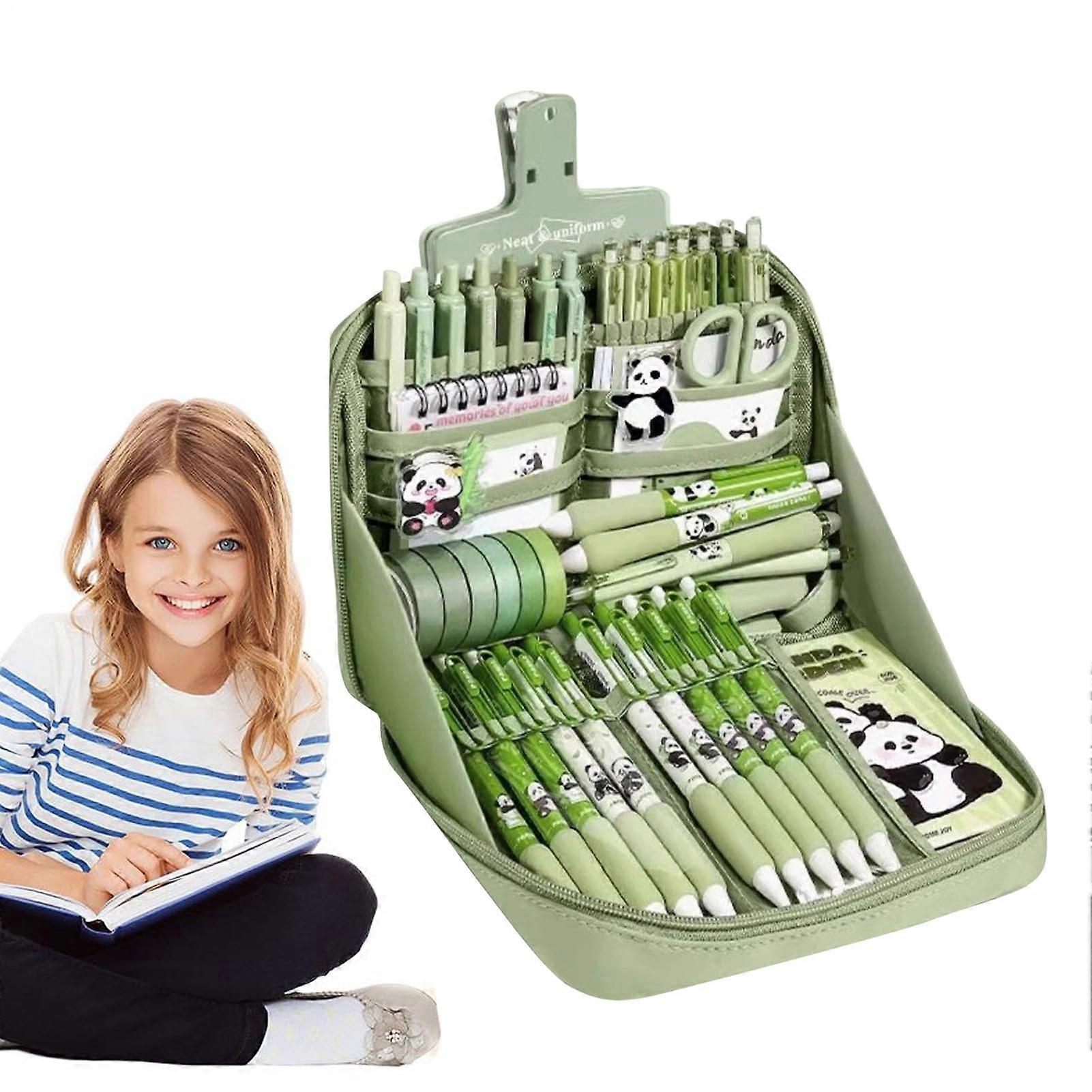 Panda School Set for Students, Cute Aesthetic Learning Writing Set Pens, Keyring, Notebook, Ruler, Pencil Case Set for Teenagers Children