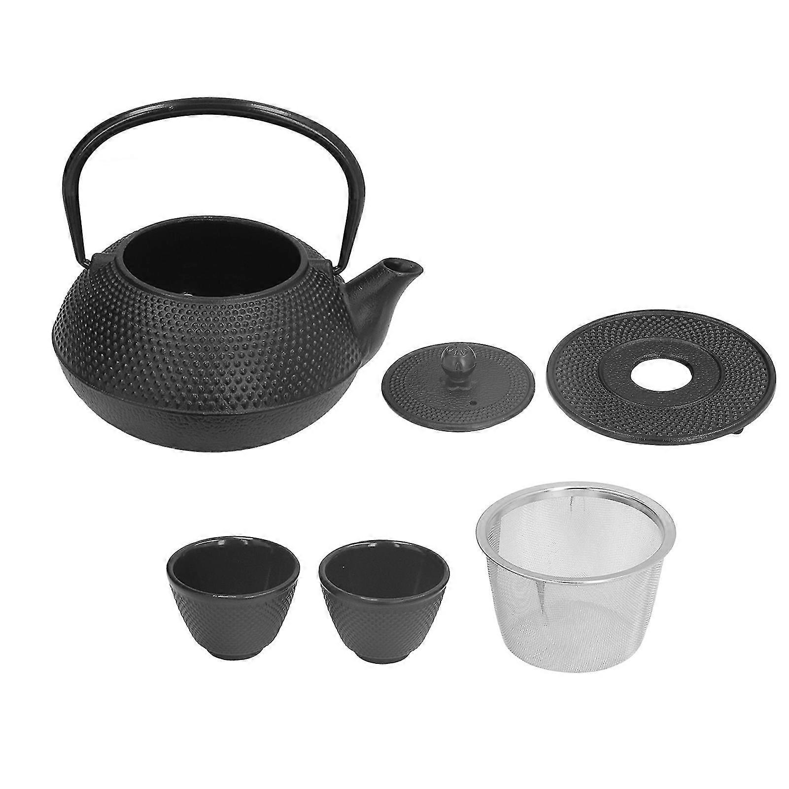 Teapot Set, Cast Iron, 800ml, Engraved, Antique Black
