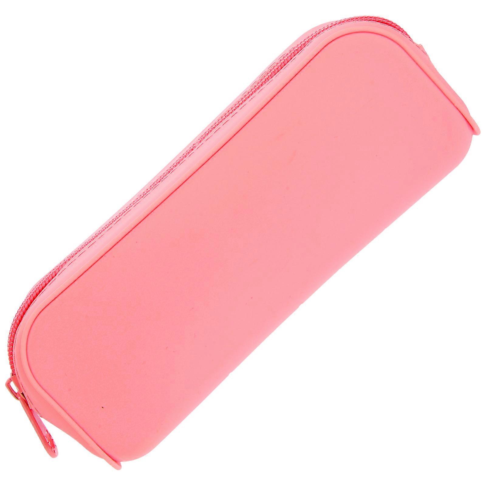 Pink Portable Silicone Pencil Case for Stationery with Smooth Zipper and Compact Design 6.3 Inches