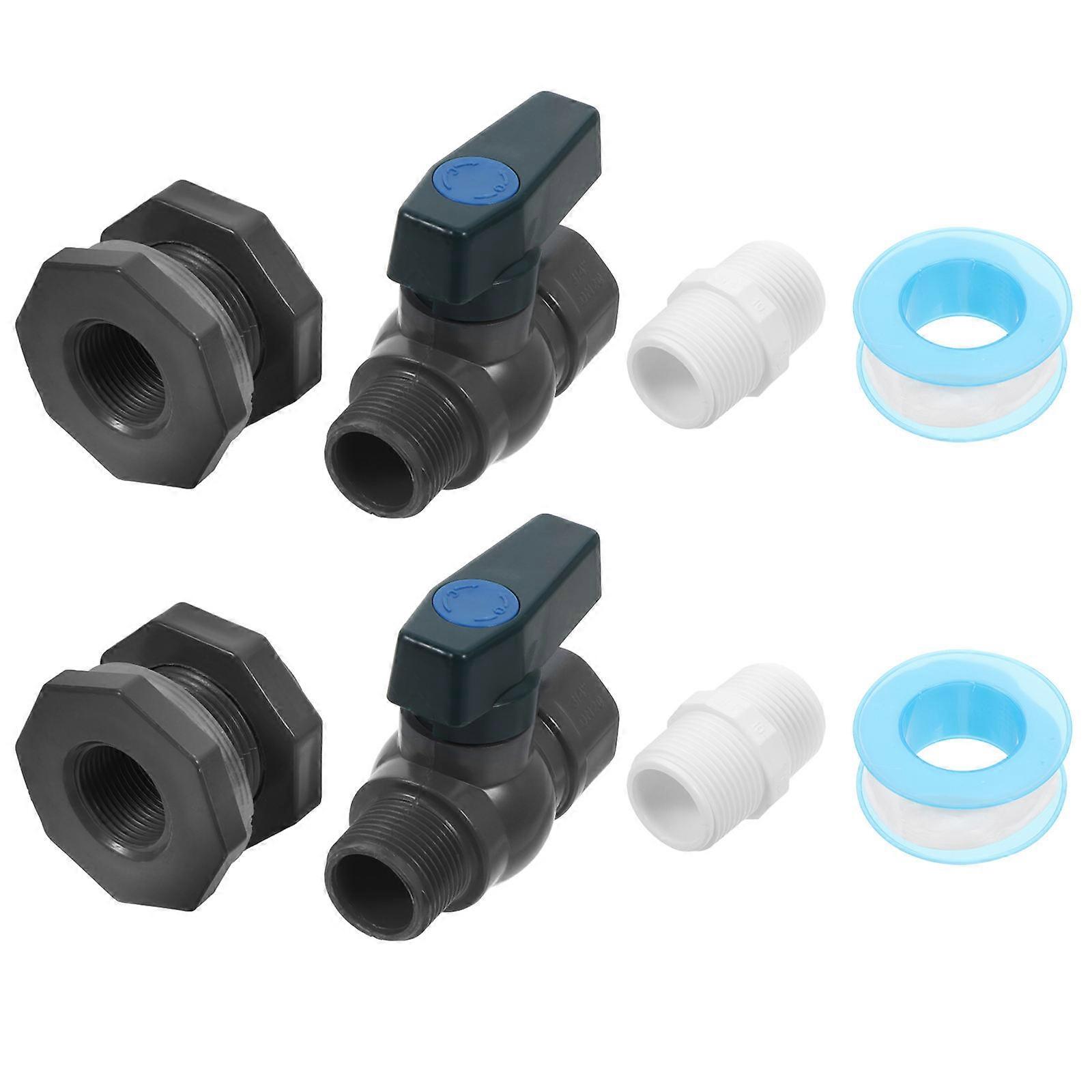 WORGEOUS 2 Set Rain Barrel Kit 3/4 Inch Rain Barrel Valve with Thread Sealing Tape PVC Diverter for Garden Barrel Water Tanks Aquariums