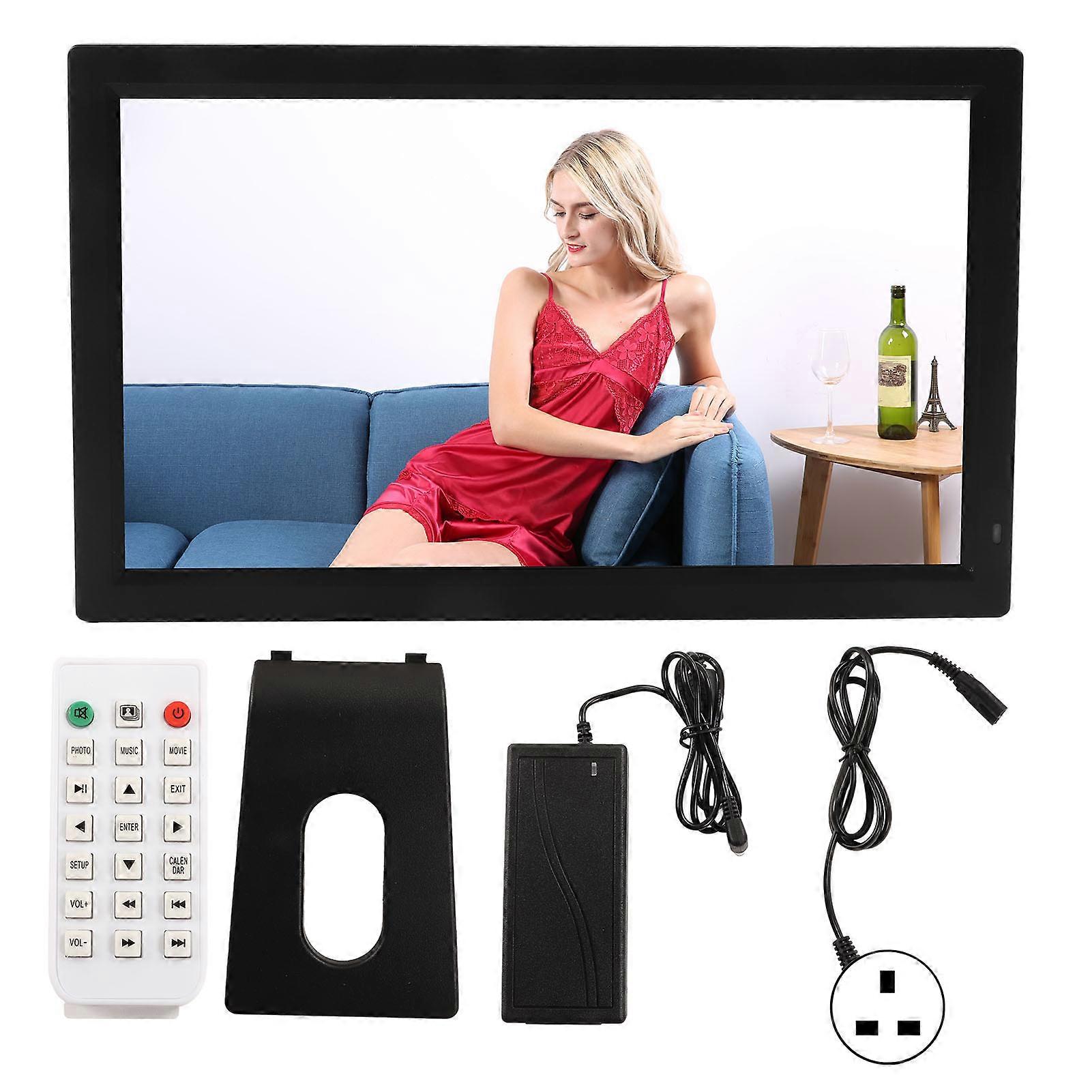 24in Picture Display Screen 1080P Music Clock Calendar Functions Digital Photo Frame for Home 100‑240V Black UK Plug