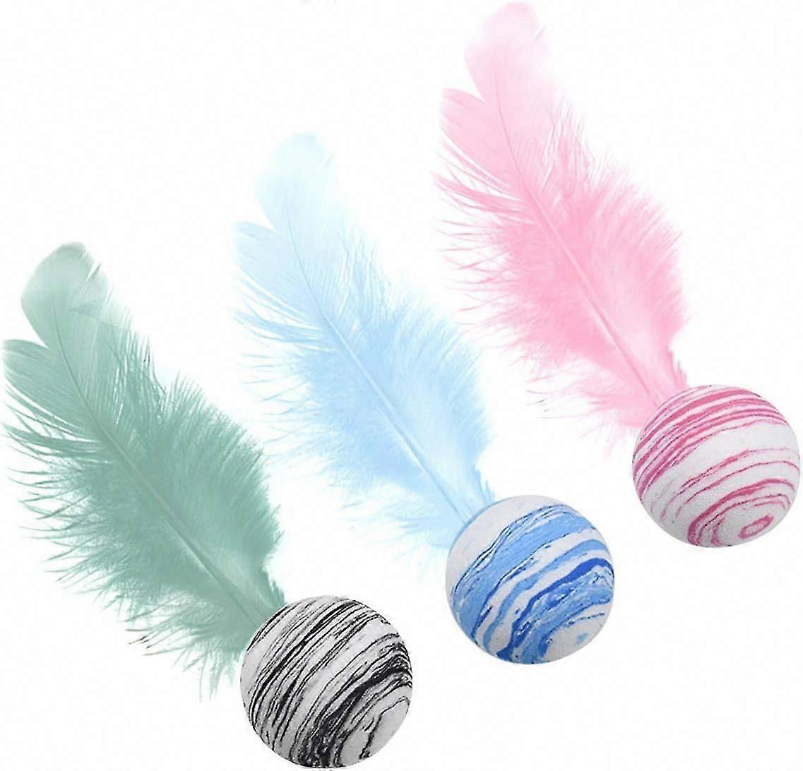 Cat Toys with Feather, EVA Foam Ball Chew Toy, Interactive Starry Sky Texture Throwing Toy for Cats