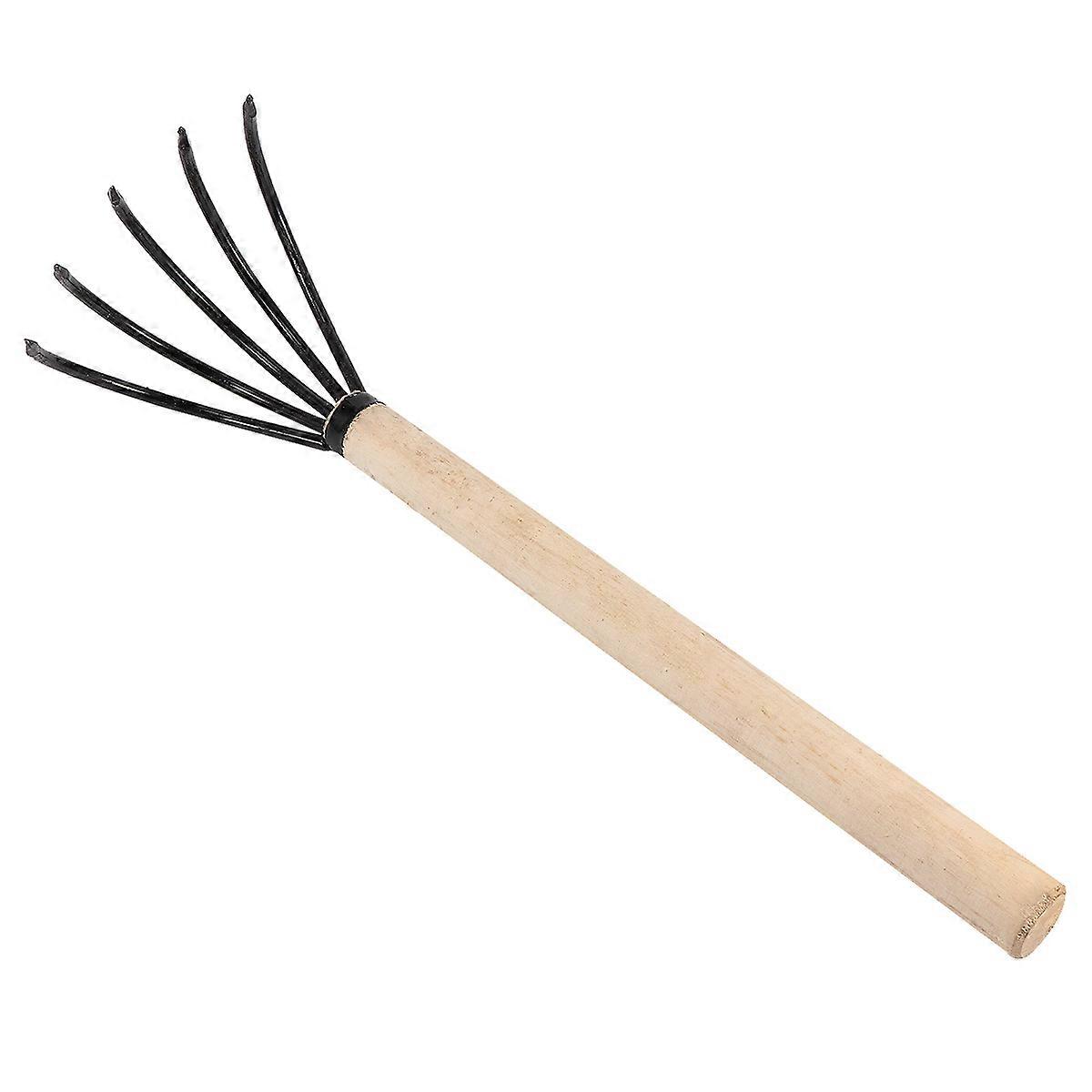 Durable Iron Garden Rake with Wooden Handle for Gardening and Beach Use Black 5 Teeth Rake Tool