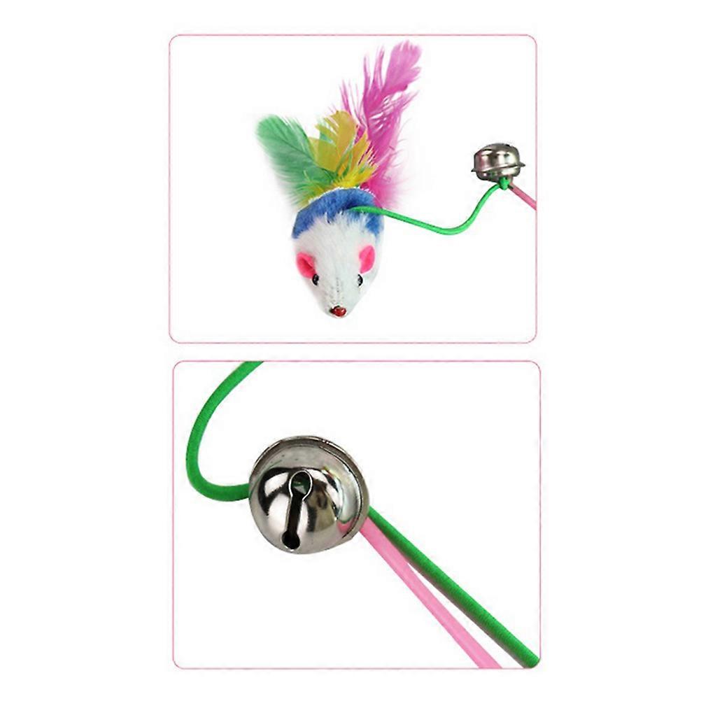 Masteelf 5pcs Colorful Plush Mouse Toy Bell Stick Teaser Training Wand for Cats and Kitten