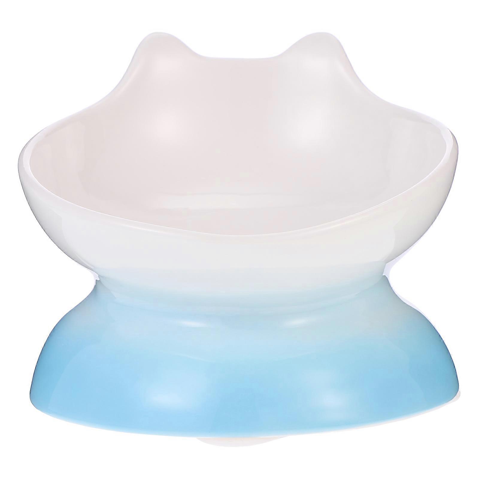 Slanted Dog Bowl Ceramic Cat Dish Tilted Design Prevent Overflow For Pet Owners Blue 13.5x14x10cm 1Pack