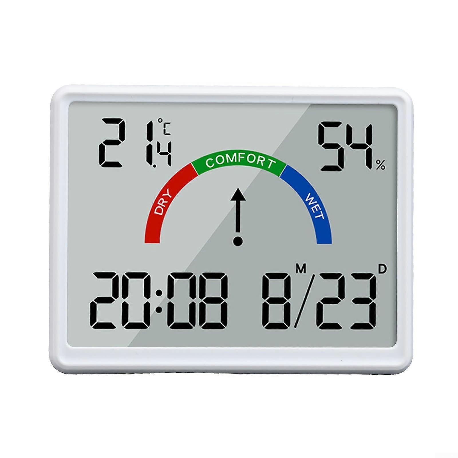 Digital alarm clock with large display, showing time, date, temperature, for offices (white)