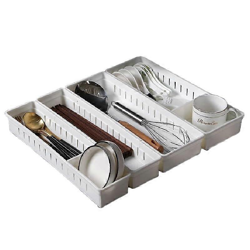 4piece drawer organizer, adjustable drawer bins with removable dividers, makeup organizer storage for organizing office desks, dressing tables, white