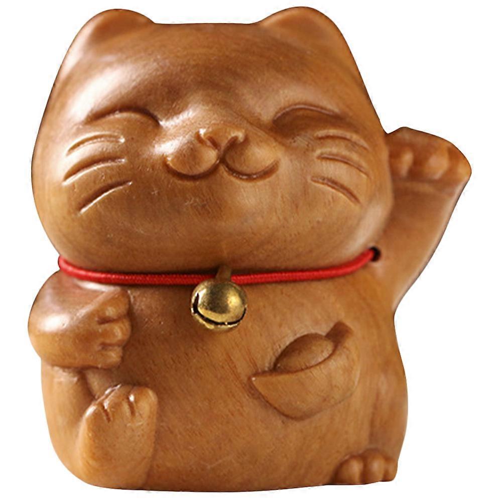 Cute Carved Cat Statue Brown Cat Figurine Decor Office Decor 5.3X4.7X3.8CM Cartoon Style Wealth 1Pack
