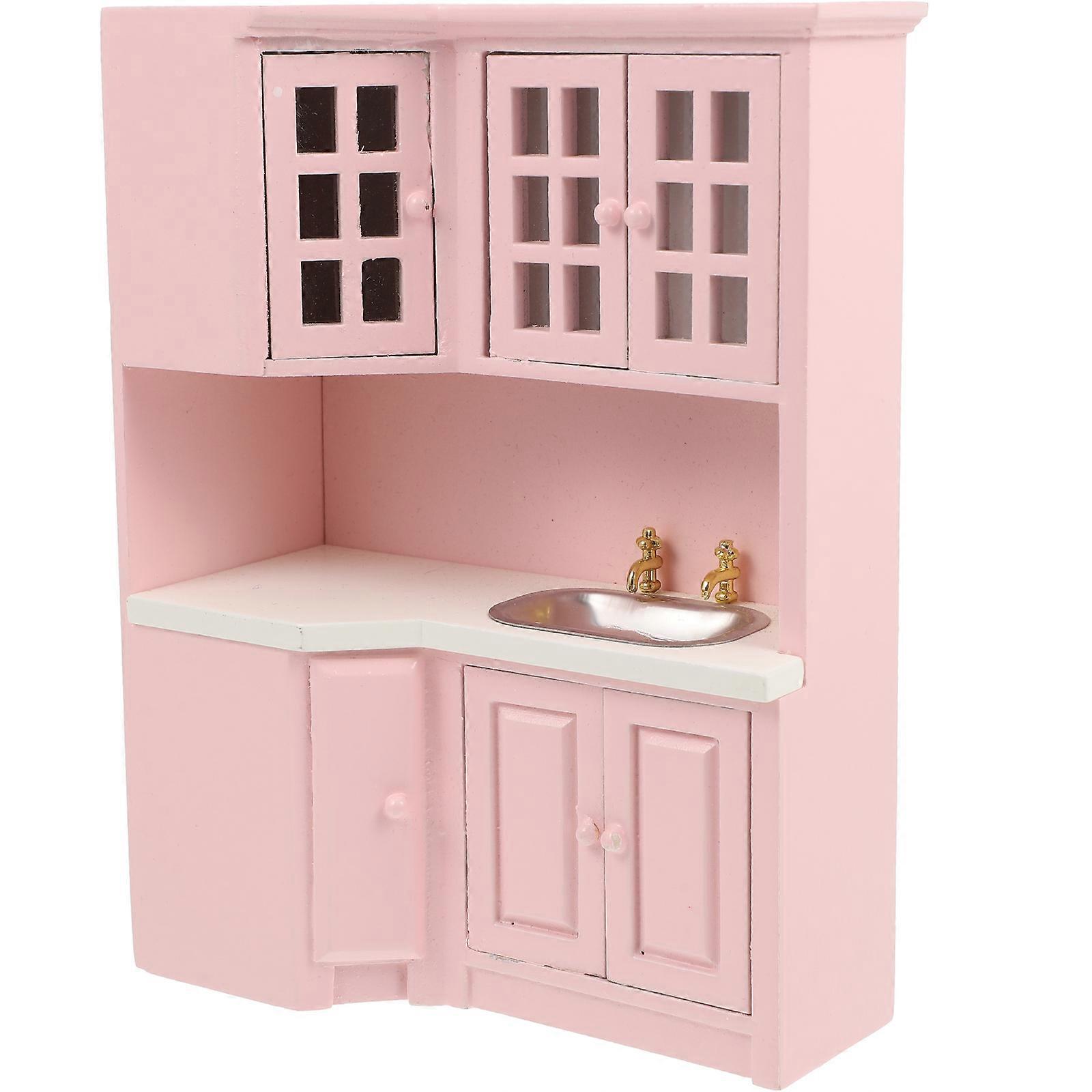 Mini House Accessory Mini Wood Sink Counter Decor For Home Decor And Miniature Landscaping 12.7x5.7x17.5cm Adorable Pink 1Pack