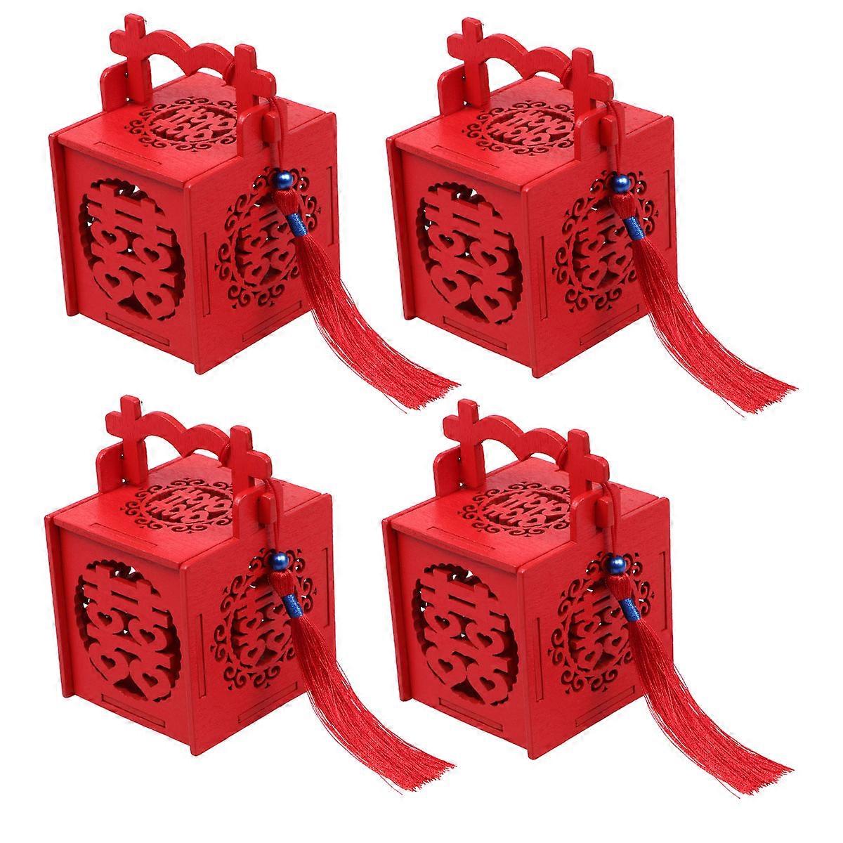 Red Chinese Style Wedding Candy Box with Tassel for Holding Candy Synhetic Material Portable Gift Container Size S