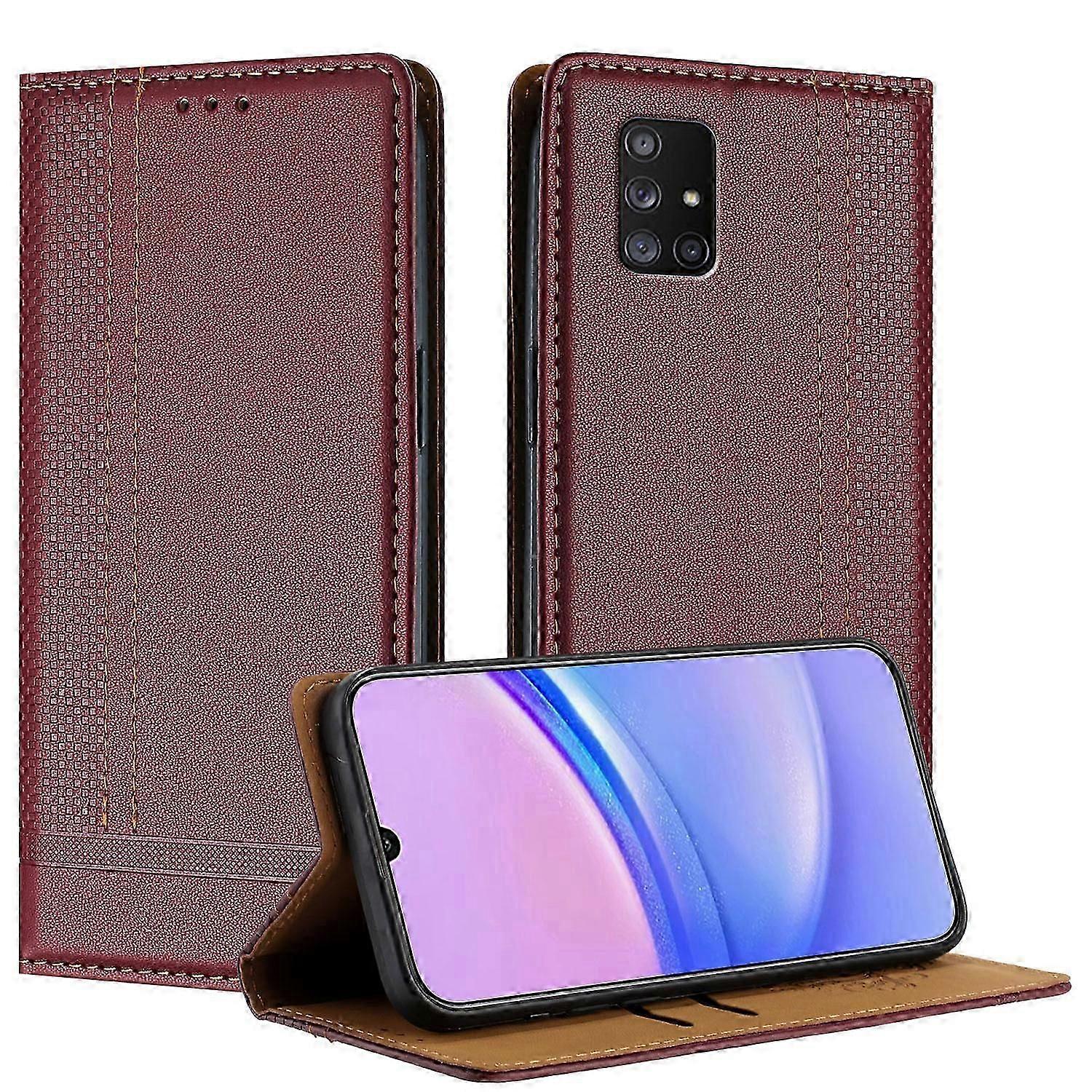 Case For Samsung Galaxy A71 5G, Vintage Stitch Leather Wallet Case Card Slot Kickstand Magnetic Closure Shockproof Flip Folio Case Cover