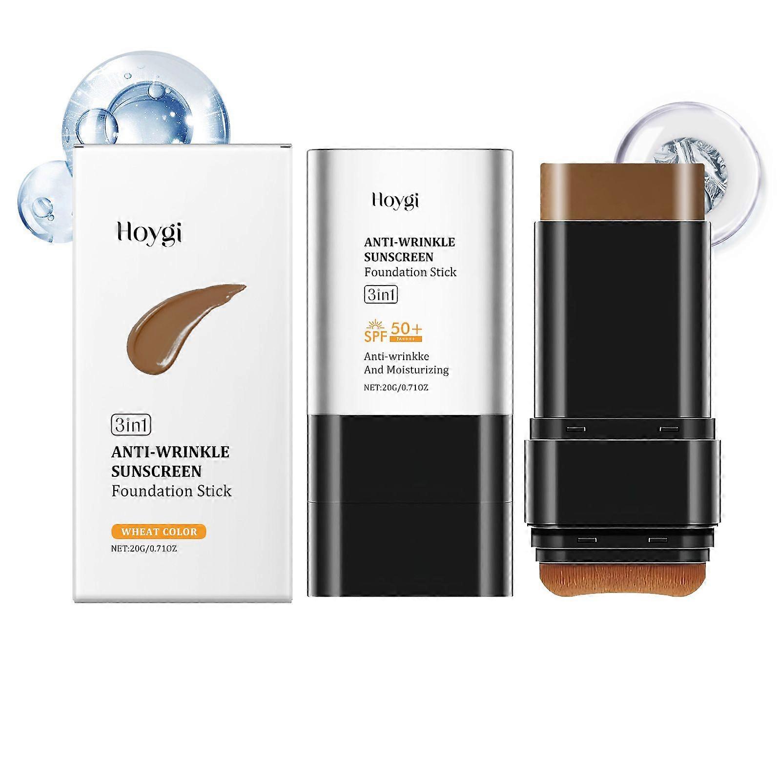 3-In-1 Anti-Wrinkle Foundation Stick with SPF 50+, Hydrating Lightweight Flawless Eraser Foundation Stick with Brush, Natural Finish & Full Coverage