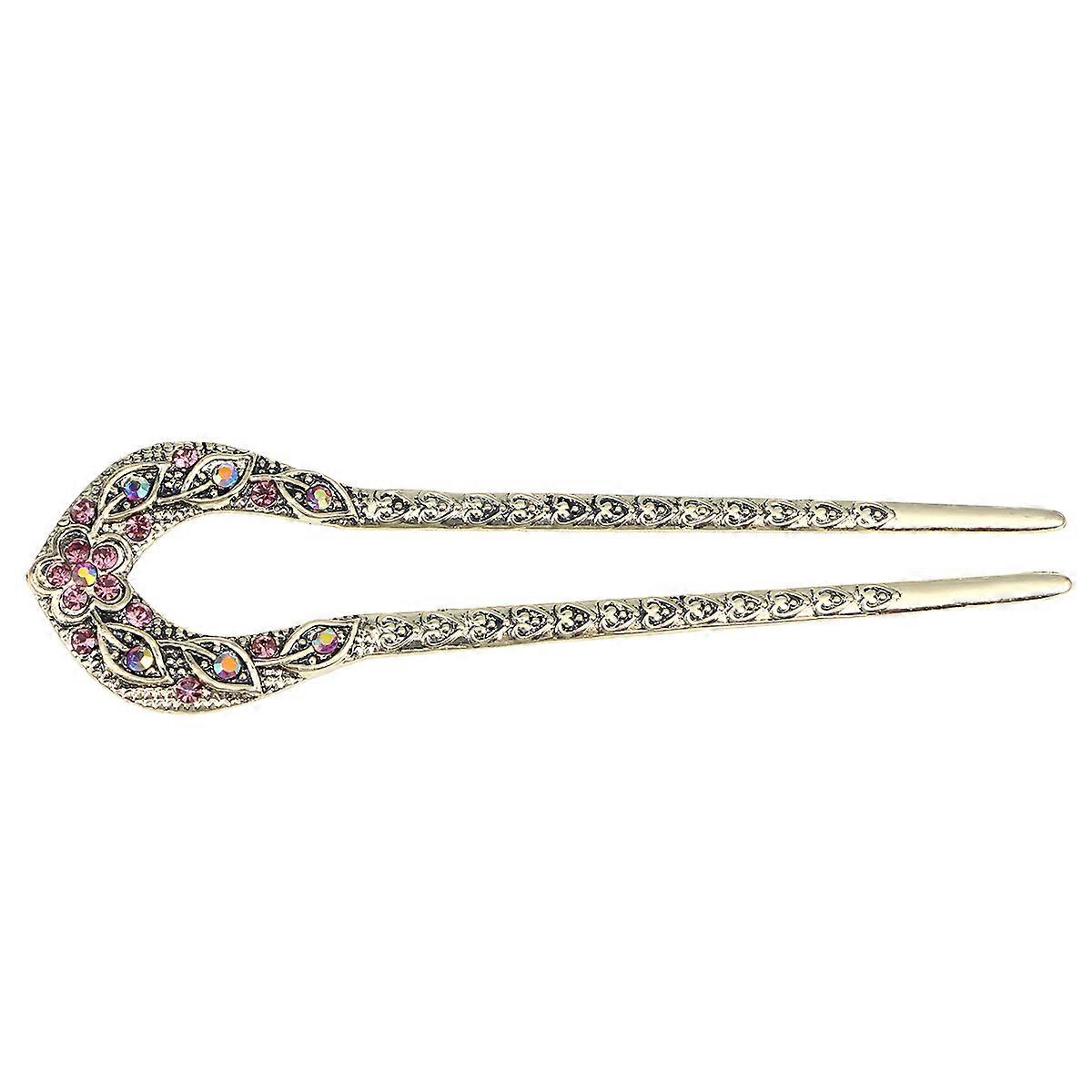 Elegant U Shaped Crystal Hair Pin for Women Durable Double Prong Chignon Accessory for Weddings, Parties, and Banquets