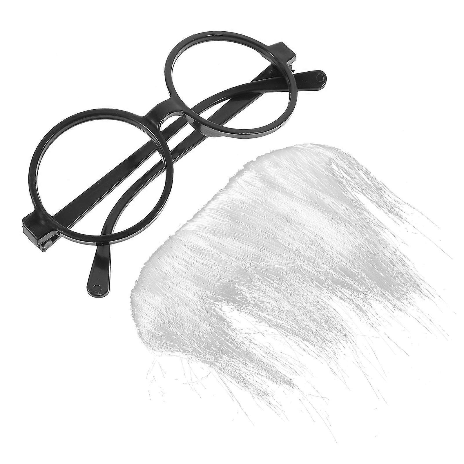 Photo Prop Cosplay Beard False Mustache Glasses Set ABS Material Natural Shape For Performance 1Set