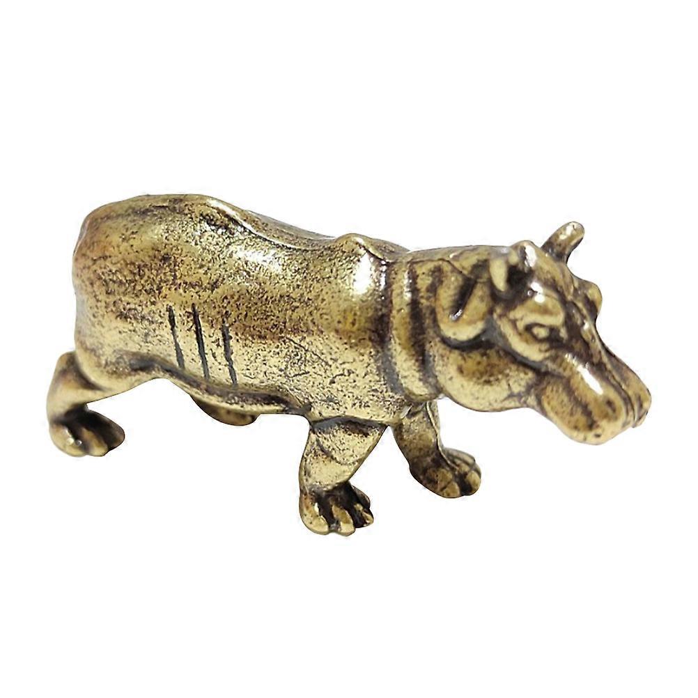 Golden Brass Hippopotamus Figurine for Decor Versatile Desktop Bookshelf Ornament 4.5 x 2.5 x 3 Inches