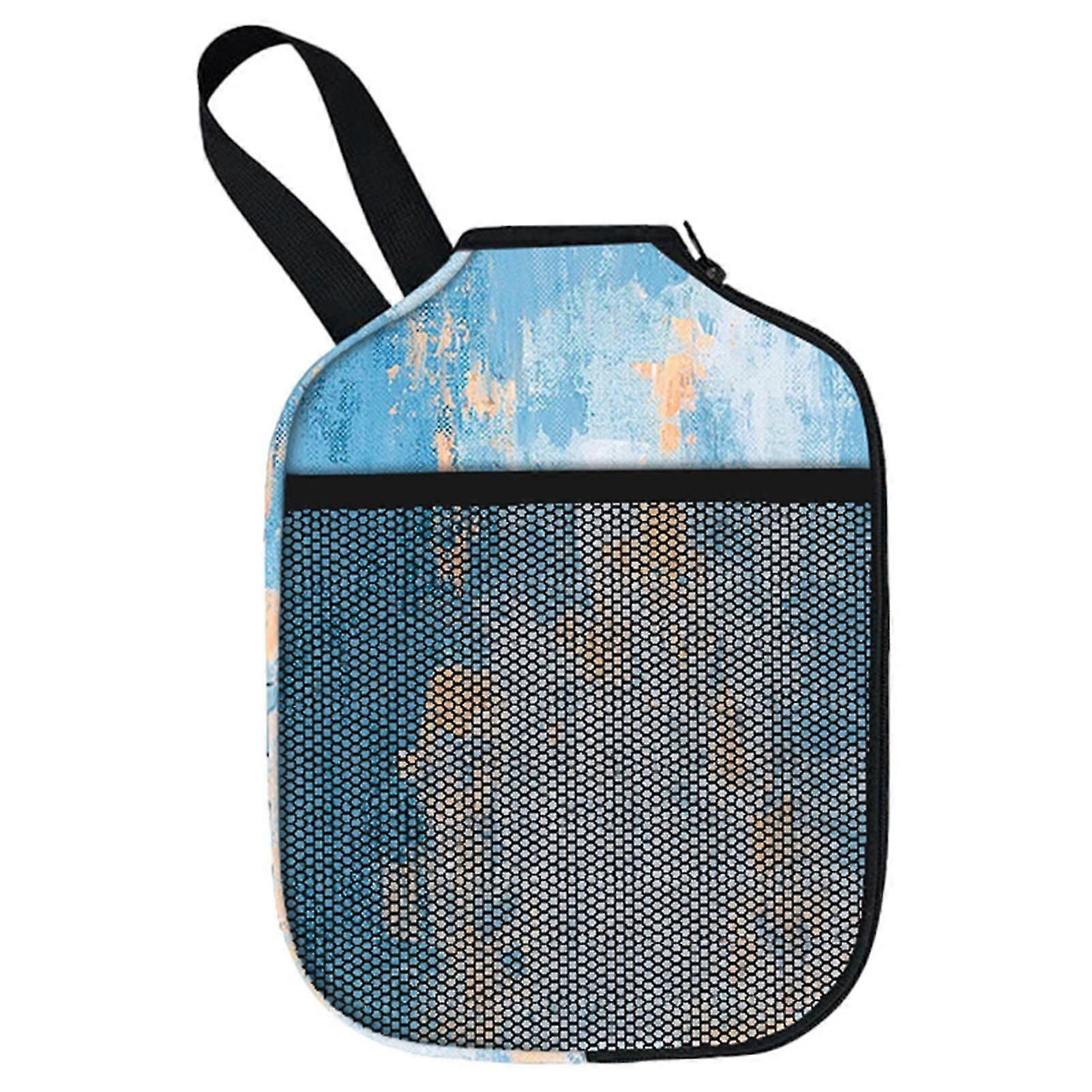 Pickleball Paddle Bag with Lanyard Smooth Zipper Portable Multifunctional Storage Bag with Front Mesh Bag Neoprene Material Table Tennis Bat Ping-Pong