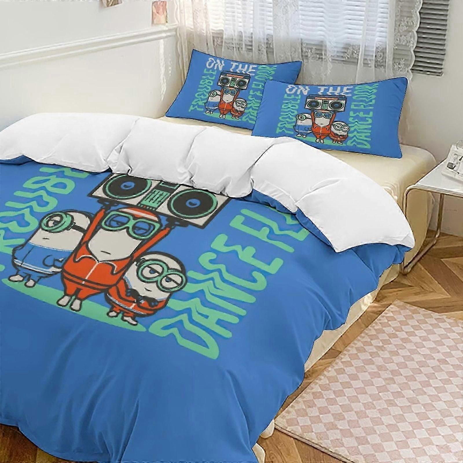v7043 Bed Sheets Bedding Trouble On The Dancefloor Minions Comforter Set Soft 3 Pcs Twin Bedding Sets Thicken for All Season, 1 Comforter 2 Pillow S