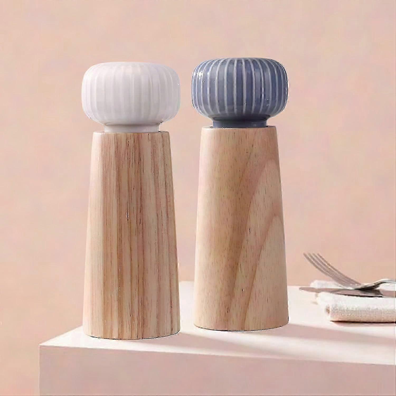 Wooden & Ceramic Salt and Pepper Grinder - Adjustable Spice Mill with Unique Shape