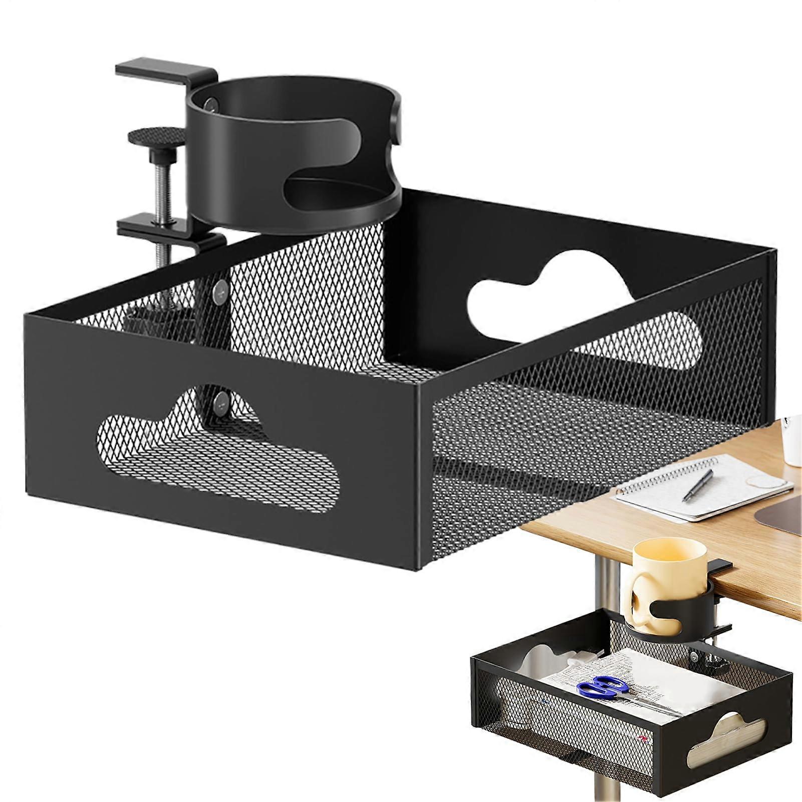 Under-Desk Organizer - 360-Degree Desk Organizer with Clamp Mount for Pens, Phones, Chargers - Durable Storage Solution