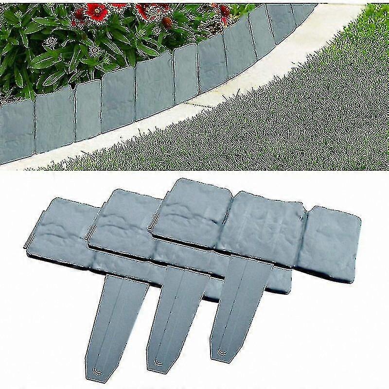 20 Pack Gray Plastic Lawn Edging Borders with Stone Effect for Garden Pathway Landscaping