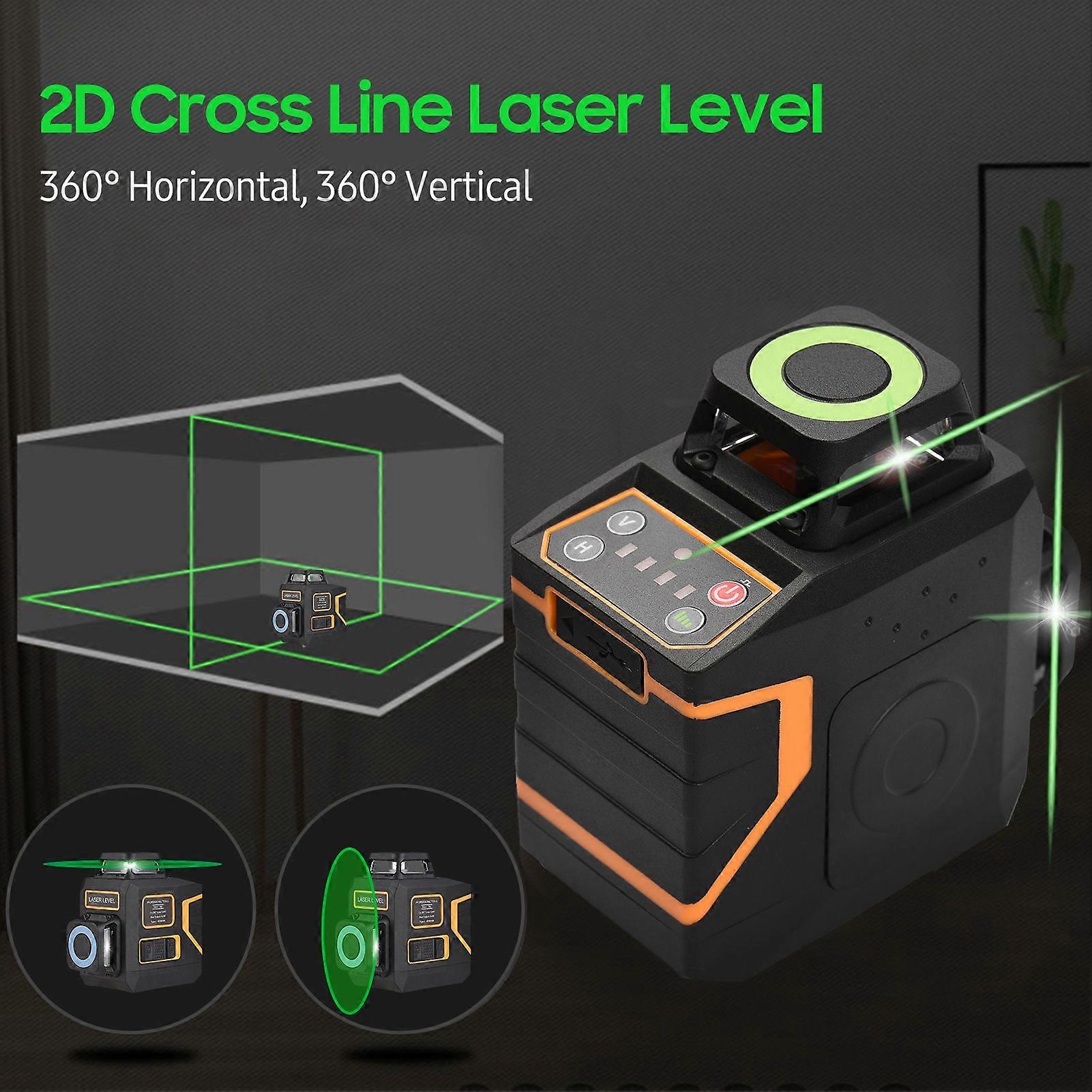 2D Cross Line Laser Level with Bracket 30M/ 98FT Self Leveling 2 x 360-degree Horizontal and Vertical Green Beam Rechargeable 8 Laser Lines Marker 4 L