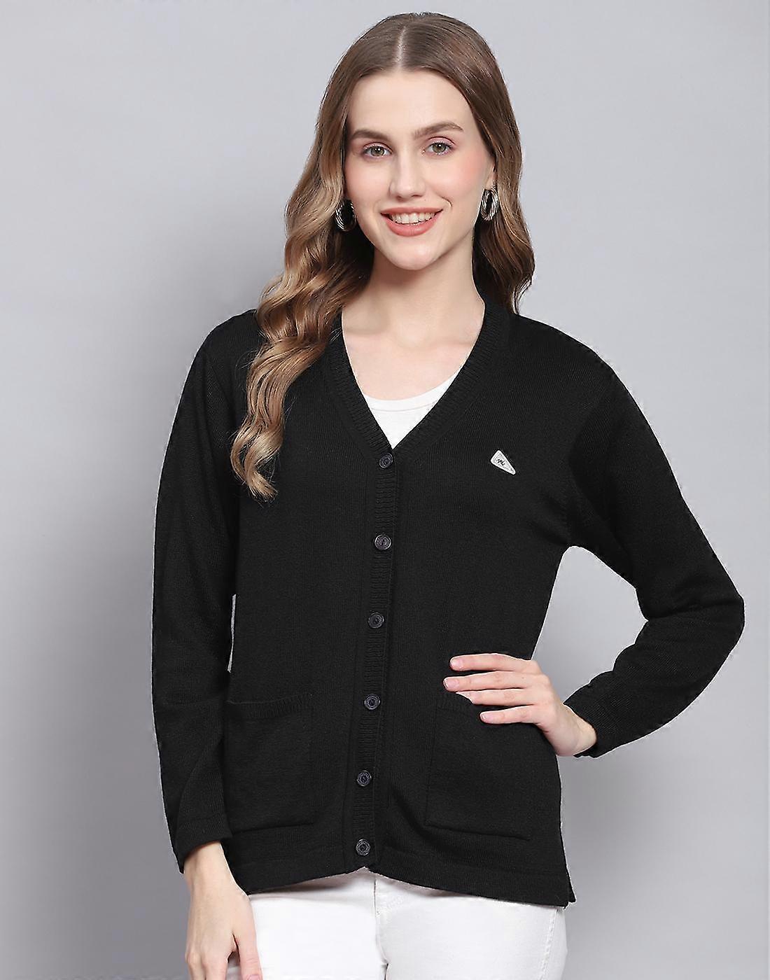 Monte Carlo Womens Black Solid V Neck Sweater
