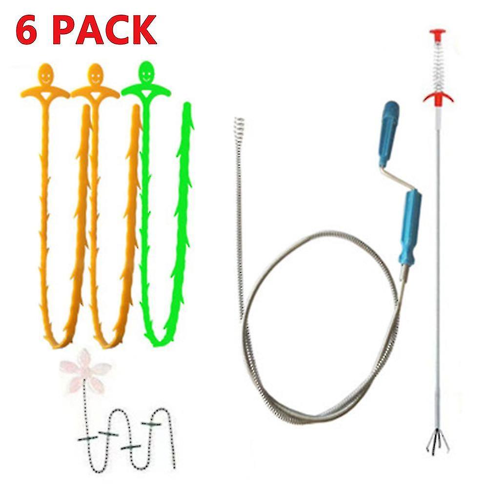 6 Drain Piece Drain H Cleaning Set, Kit Pipe Dred Hook Sewer