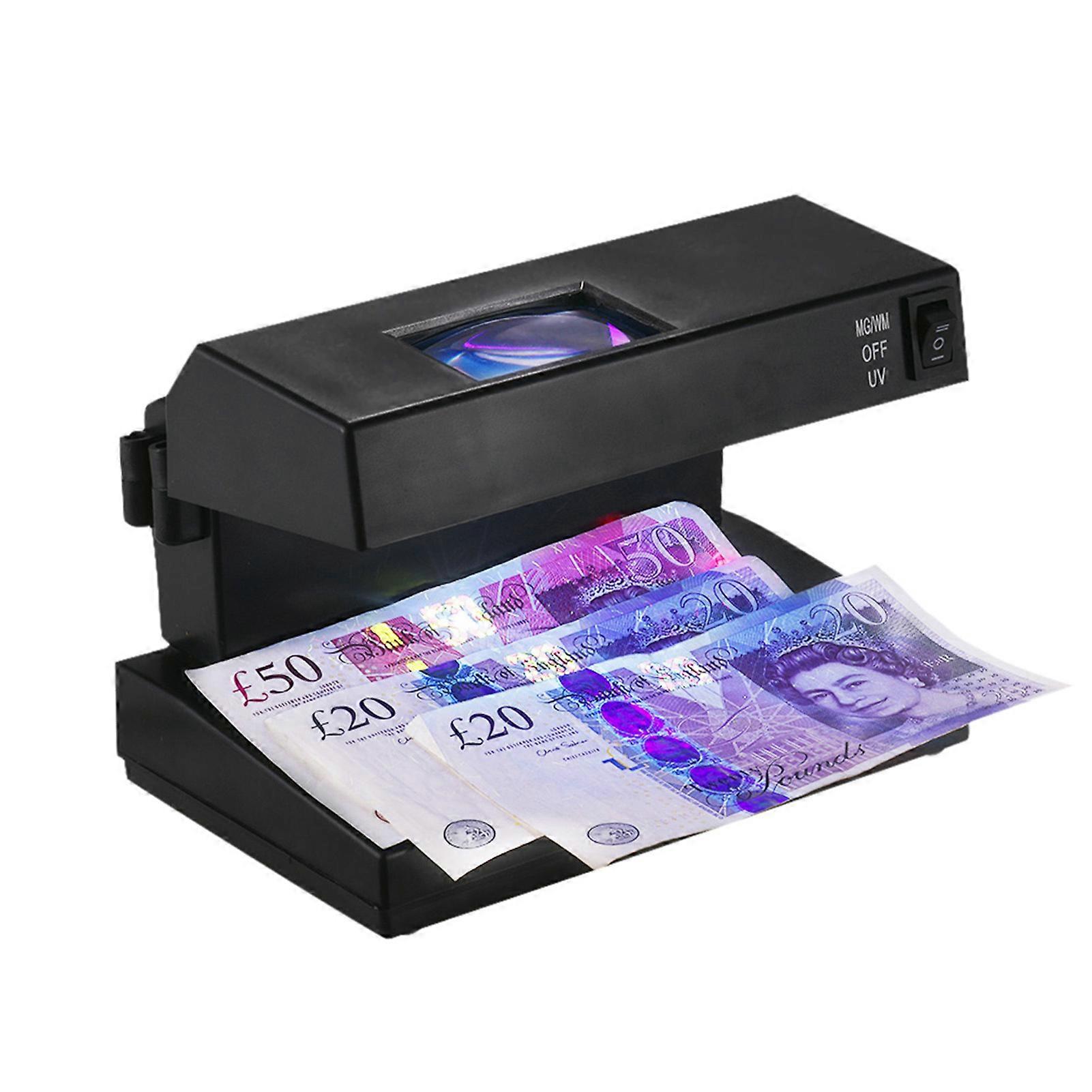 Portable Desktop Counterfeit Bill Detector with UV and Watermark Detection, Cash Currency Checker Machine for USD Euro Pound with Magnifier
