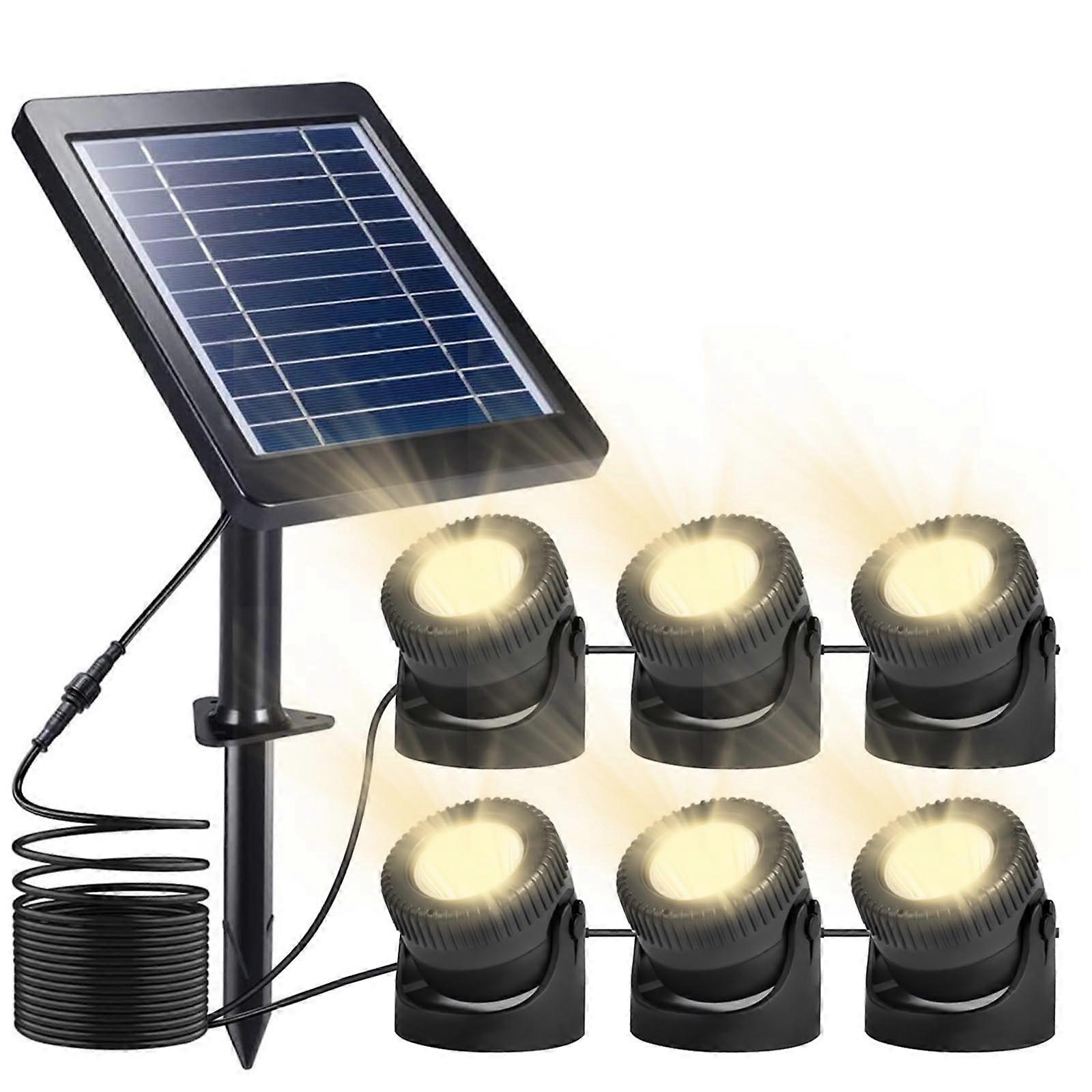 Solar Pond Lights 6Pack RGB LED Submersible Fountain Lights With Adjustable Heads For Pond, Pool, Garden (Warm White)